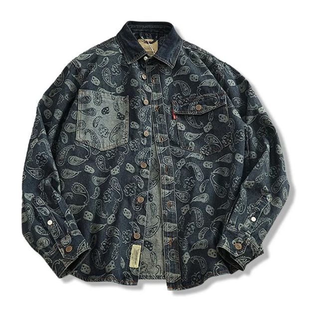 ヘビーウェイト ペイズリー総柄ジャカードデニムシャツ – Rustaku