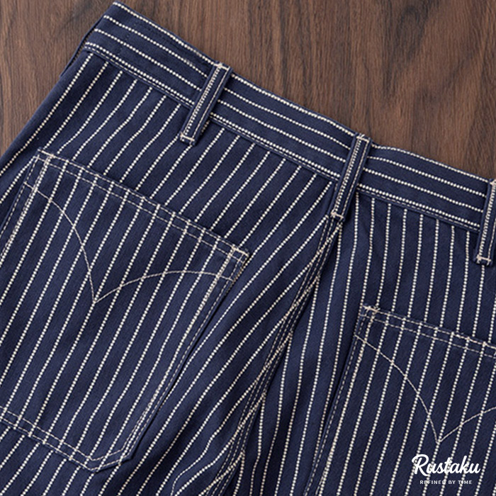 ドット抜染ストライプ柄ワークパンツ-Rustaku