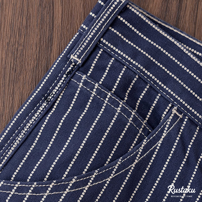 ドット抜染ストライプ柄ワークパンツ-Rustaku