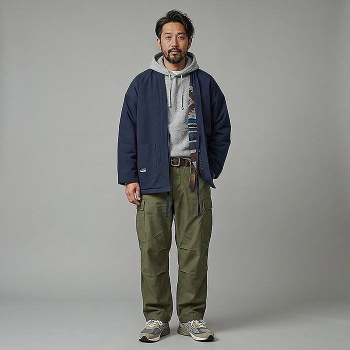 植物染め 和風レトロなリバーシブル仕様半纏-Rustaku