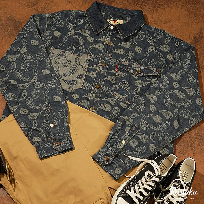 ヘビーウェイト ペイズリー総柄ジャカードデニムシャツ – Rustaku