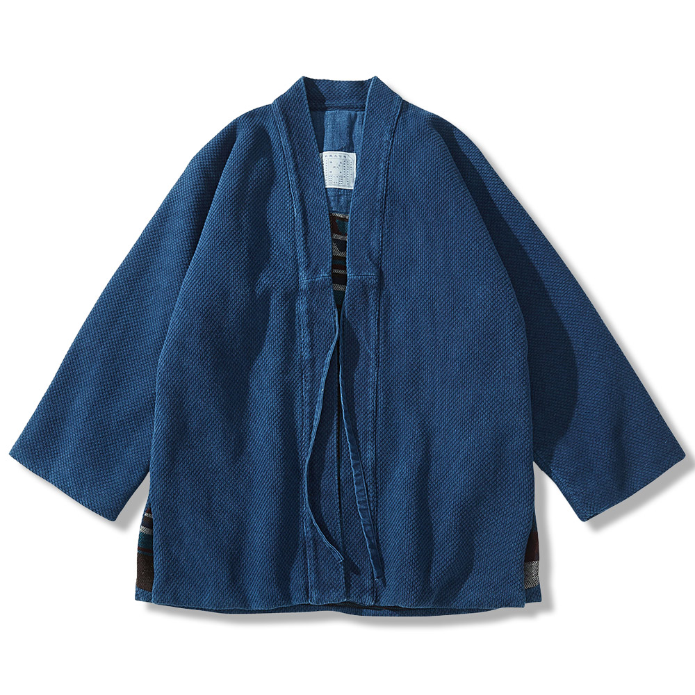 コットン藍染刺し子生地 ラシャタッチ裏地付き半纏 – Rustaku