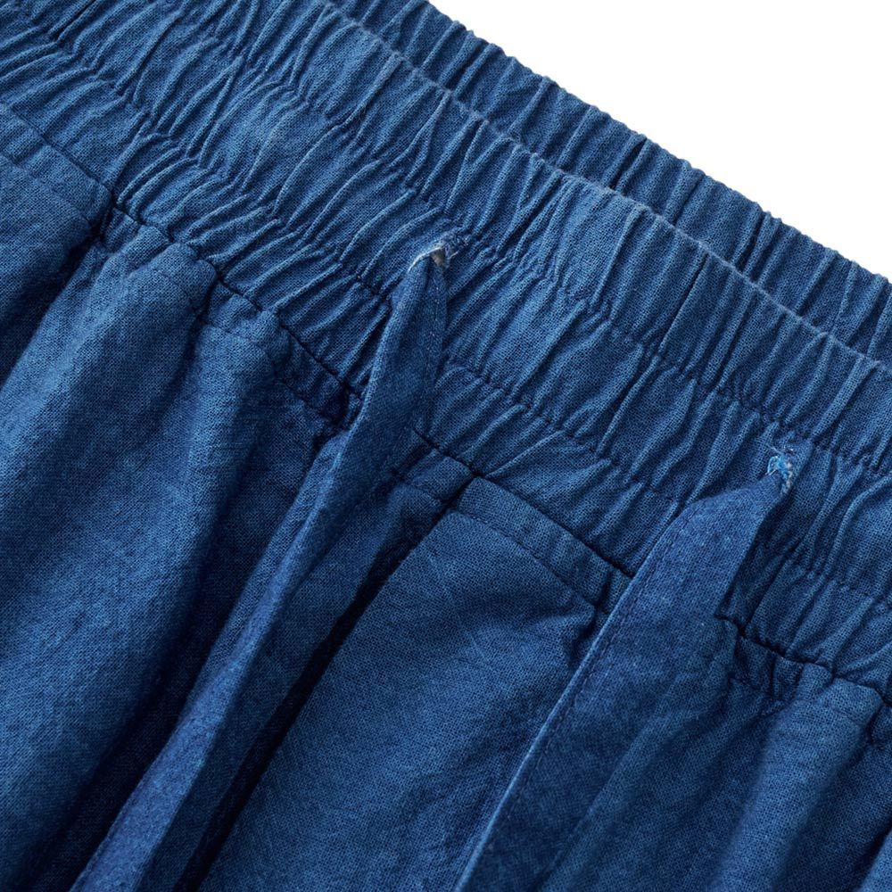 藍染　コットンパンツ 藍染 メンズコットンワイドパンツ-Rustaku