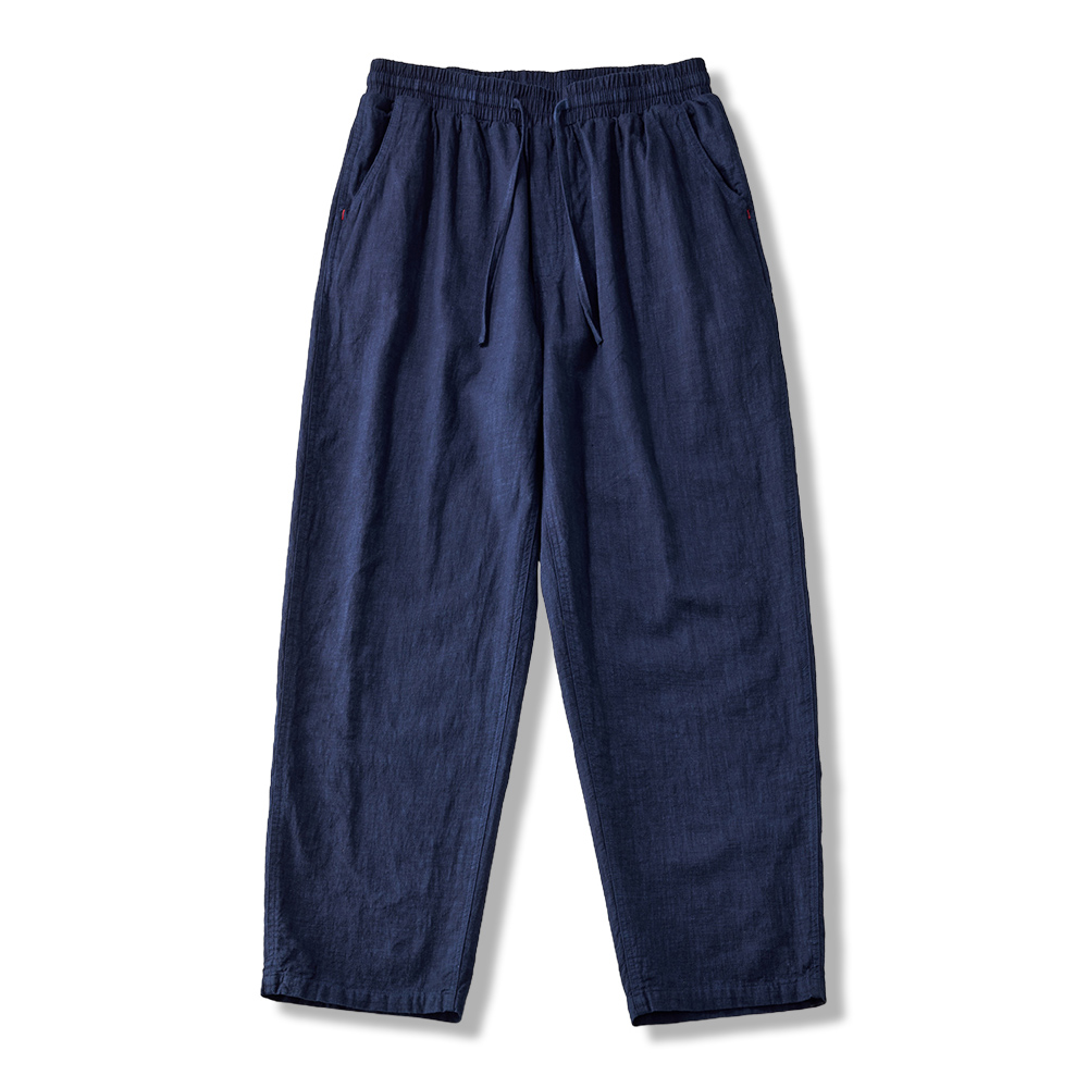 iai 居合 ワイドパンツ 麻 藍染 藍染 メンズコットンワイドパンツ-Rustaku