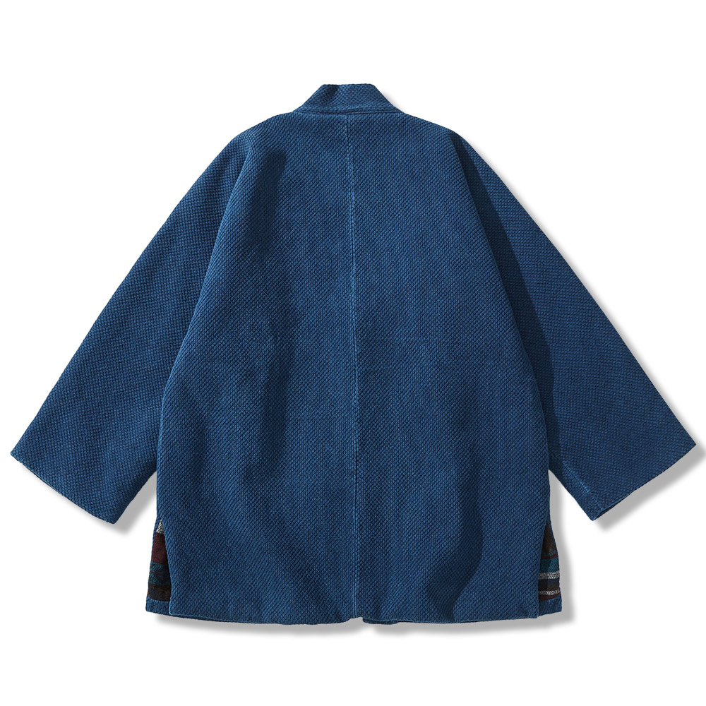 コットン藍染刺し子生地 ラシャタッチ裏地付き半纏 – Rustaku