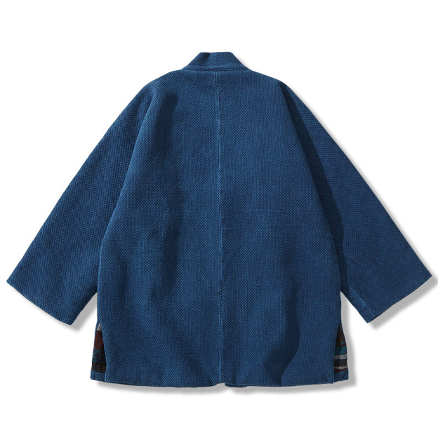 コットン藍染刺し子生地 ラシャタッチ裏地付き半纏 – Rustaku