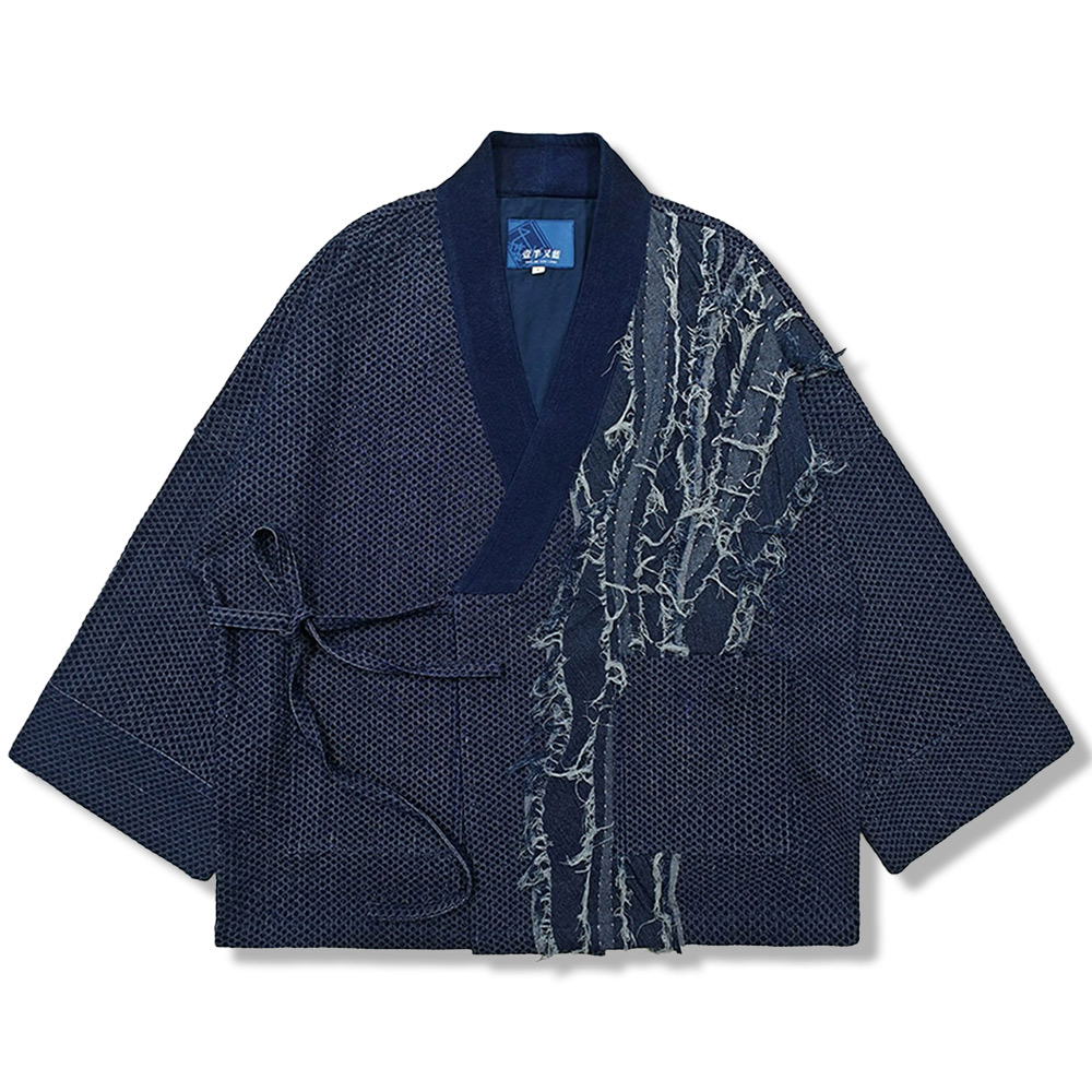 コットン藍染刺し子生地 ラシャタッチ裏地付き半纏 – Rustaku