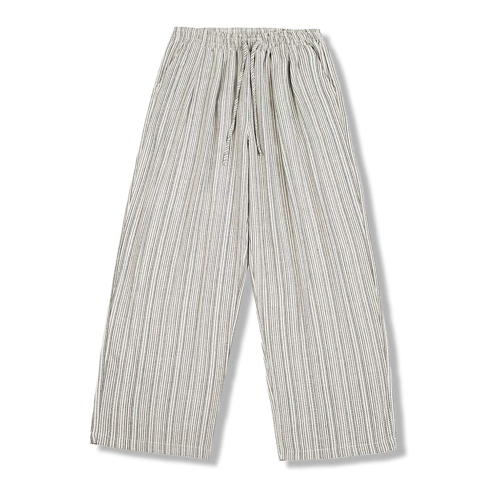 R&Dストライプ リネンパンツ美品 bottoms-02278 リネン混ストライプワイドパンツ ホワイト グレー