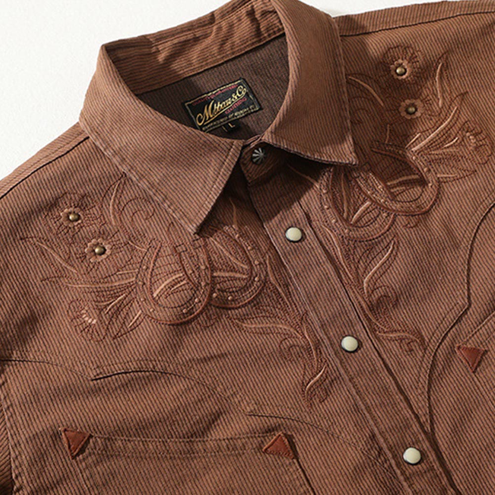 アメカジ ウエスタンレトロ風刺繍ストライプシャツ – Rustaku