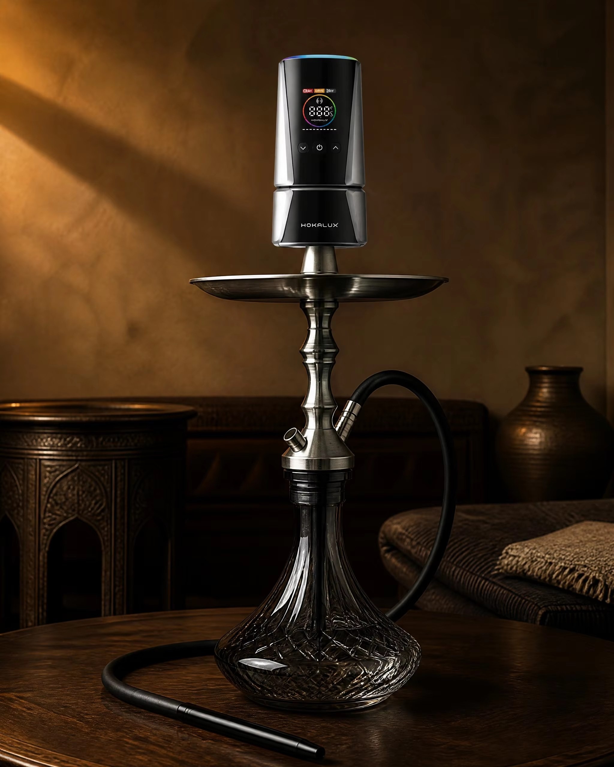 E-Hookah R2 Mounted on Luxury Glass Shisha Base