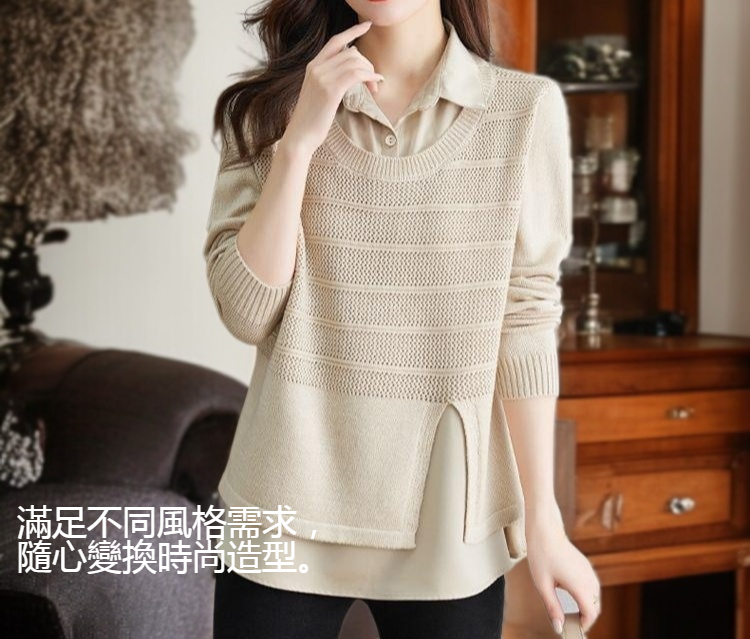 女士針織襯衫毛衣側面穿搭效果