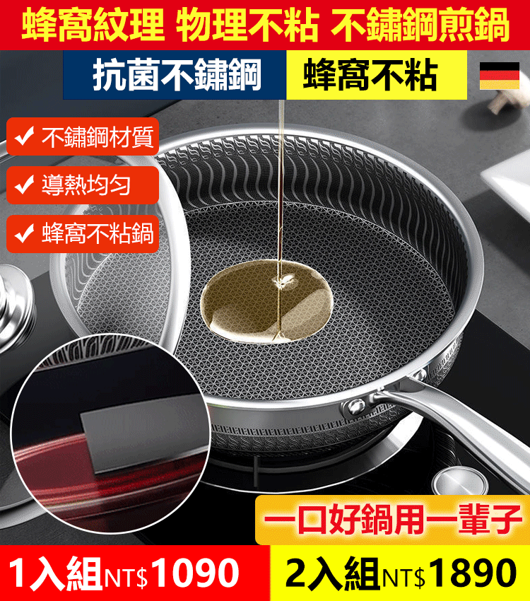 平底不鏽鋼蜂窩煎鍋