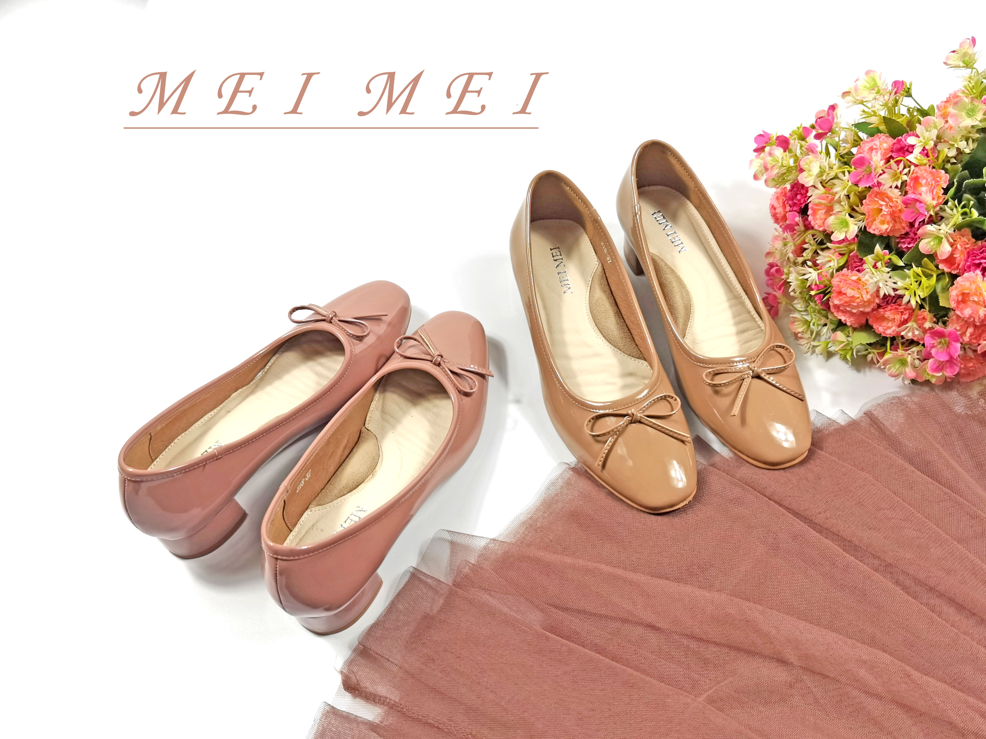 漆皮方頭小蝴蝶粗跟單鞋