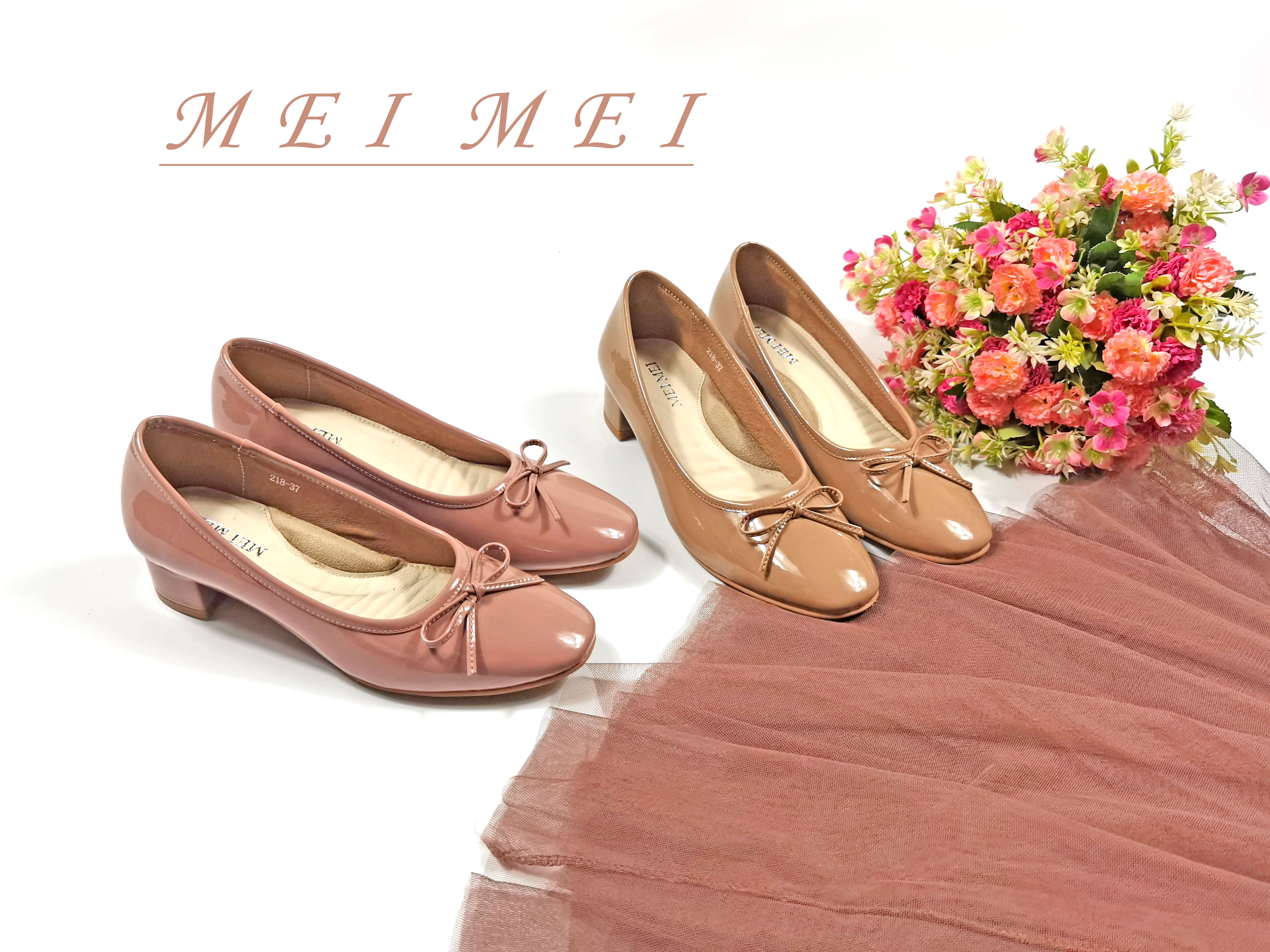 漆皮方頭小蝴蝶粗跟單鞋