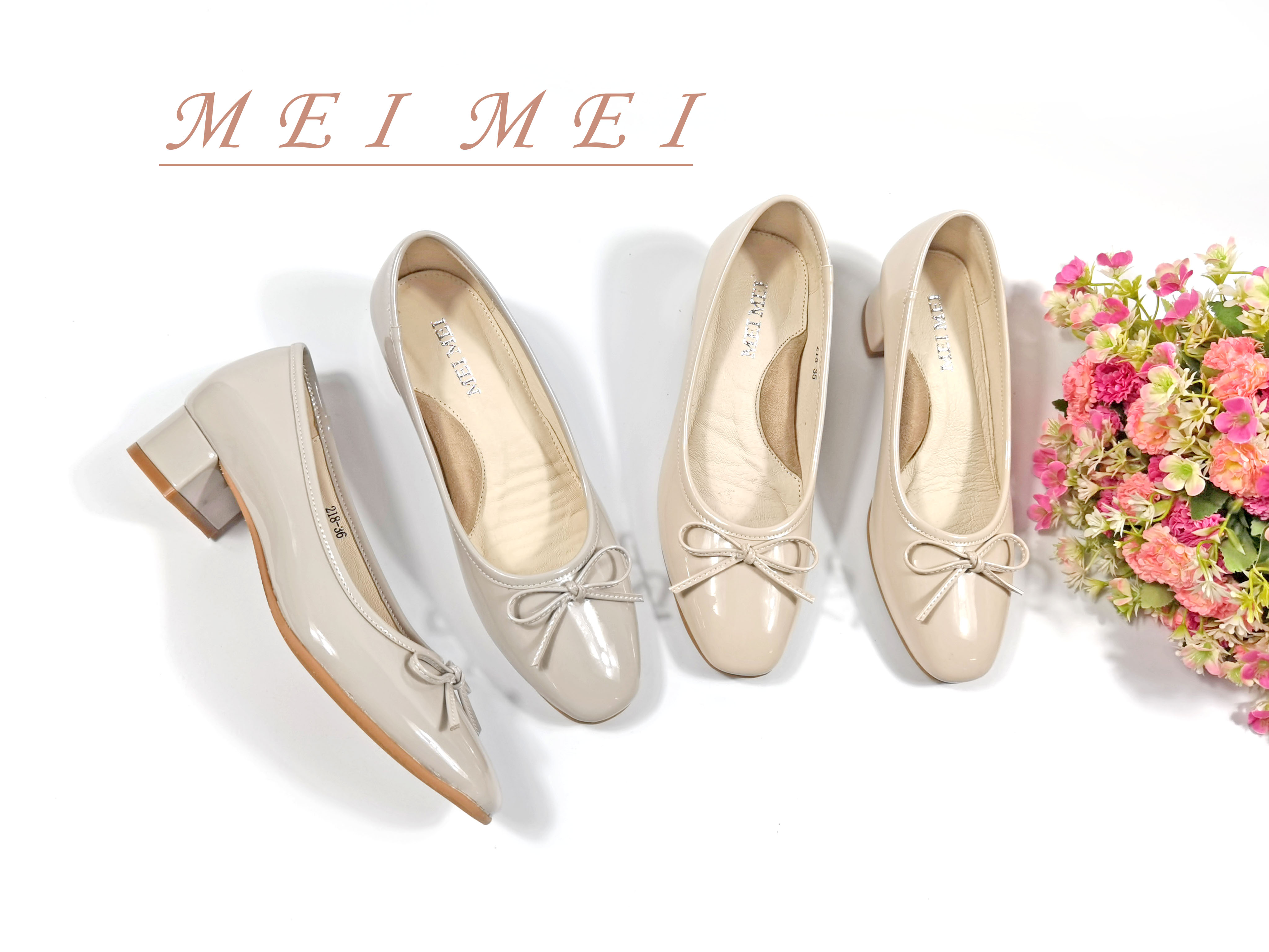 漆皮方頭小蝴蝶粗跟單鞋