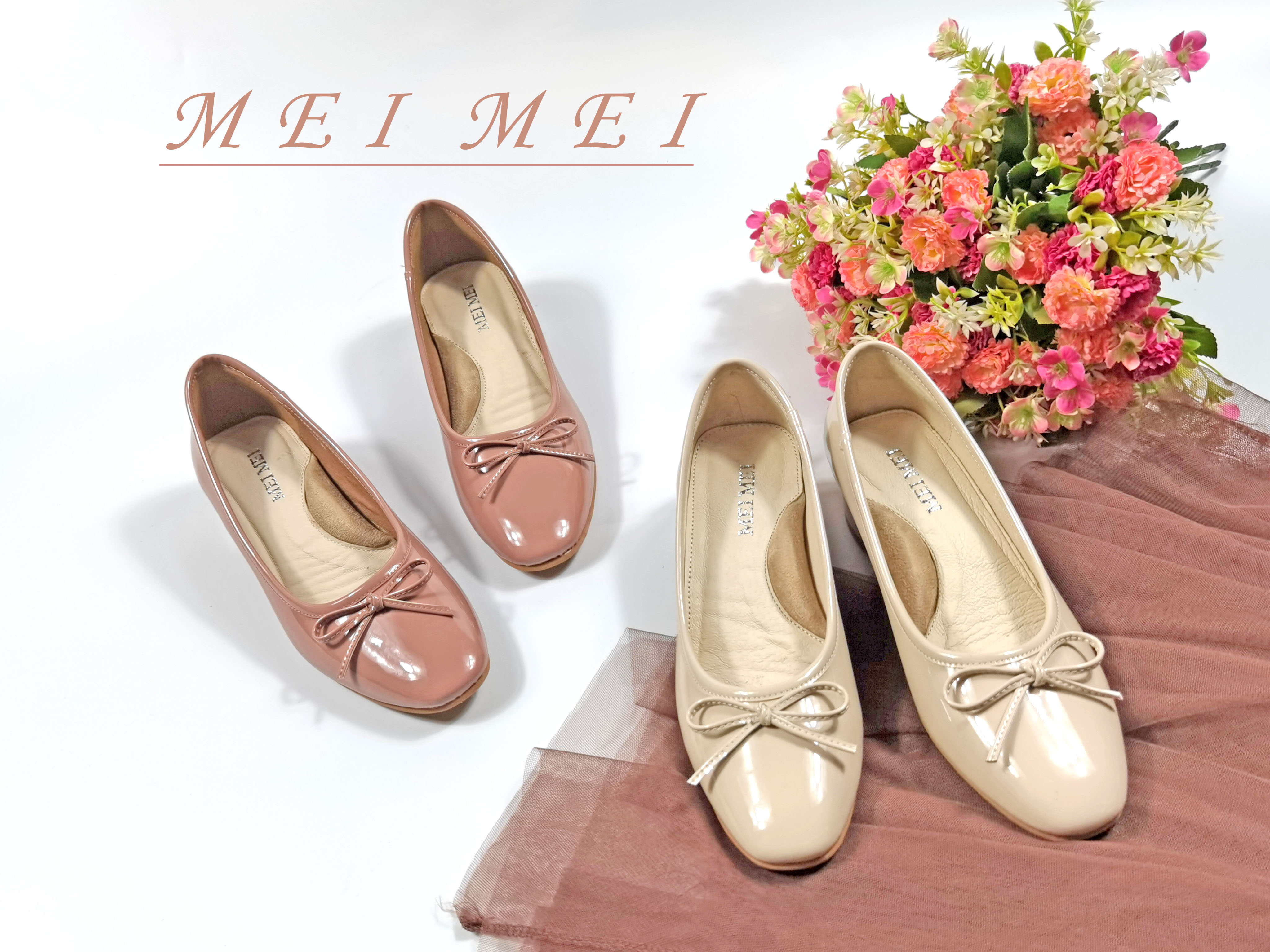 漆皮方頭小蝴蝶粗跟單鞋