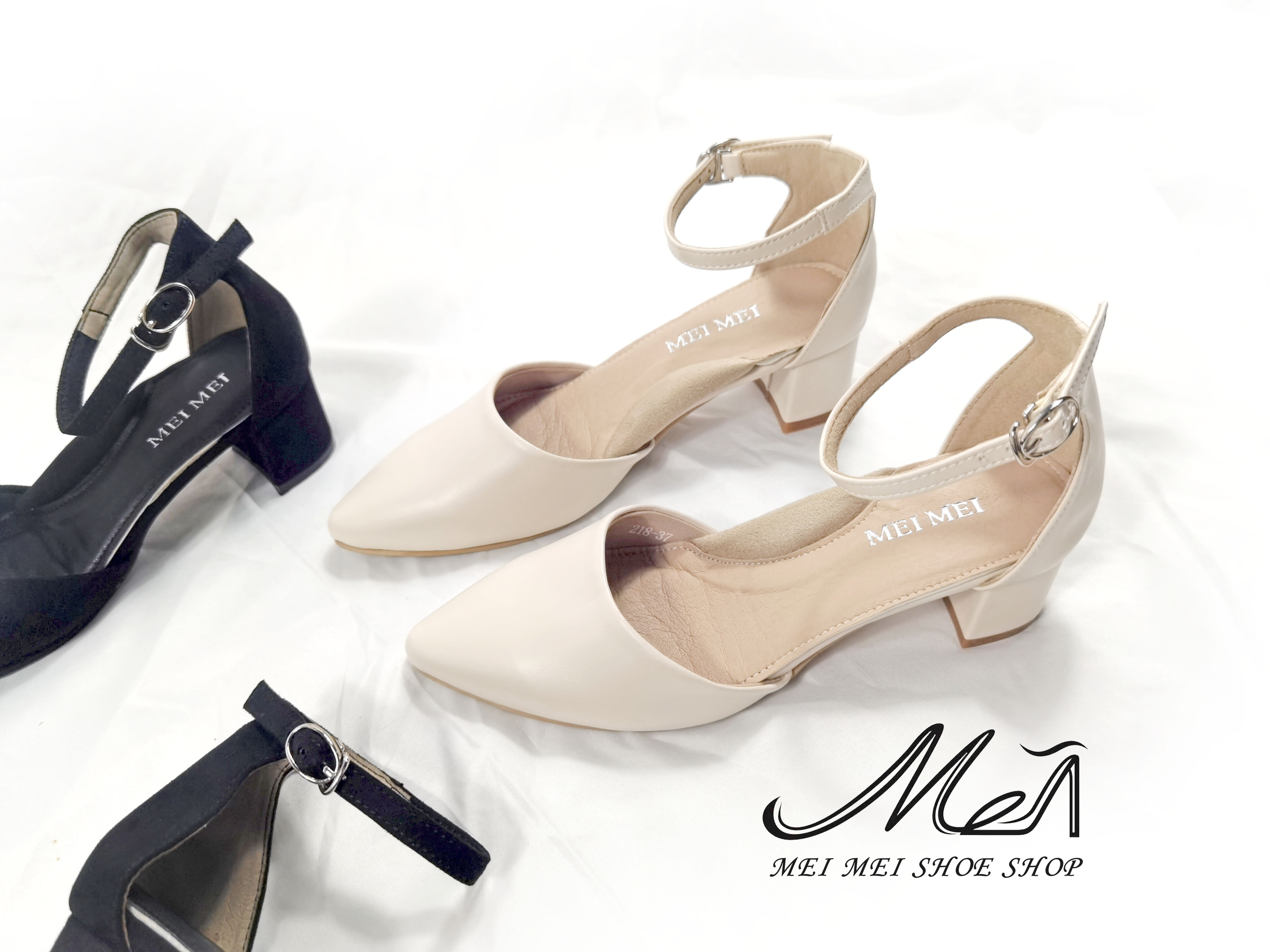 尖頭一字後帶粗跟涼