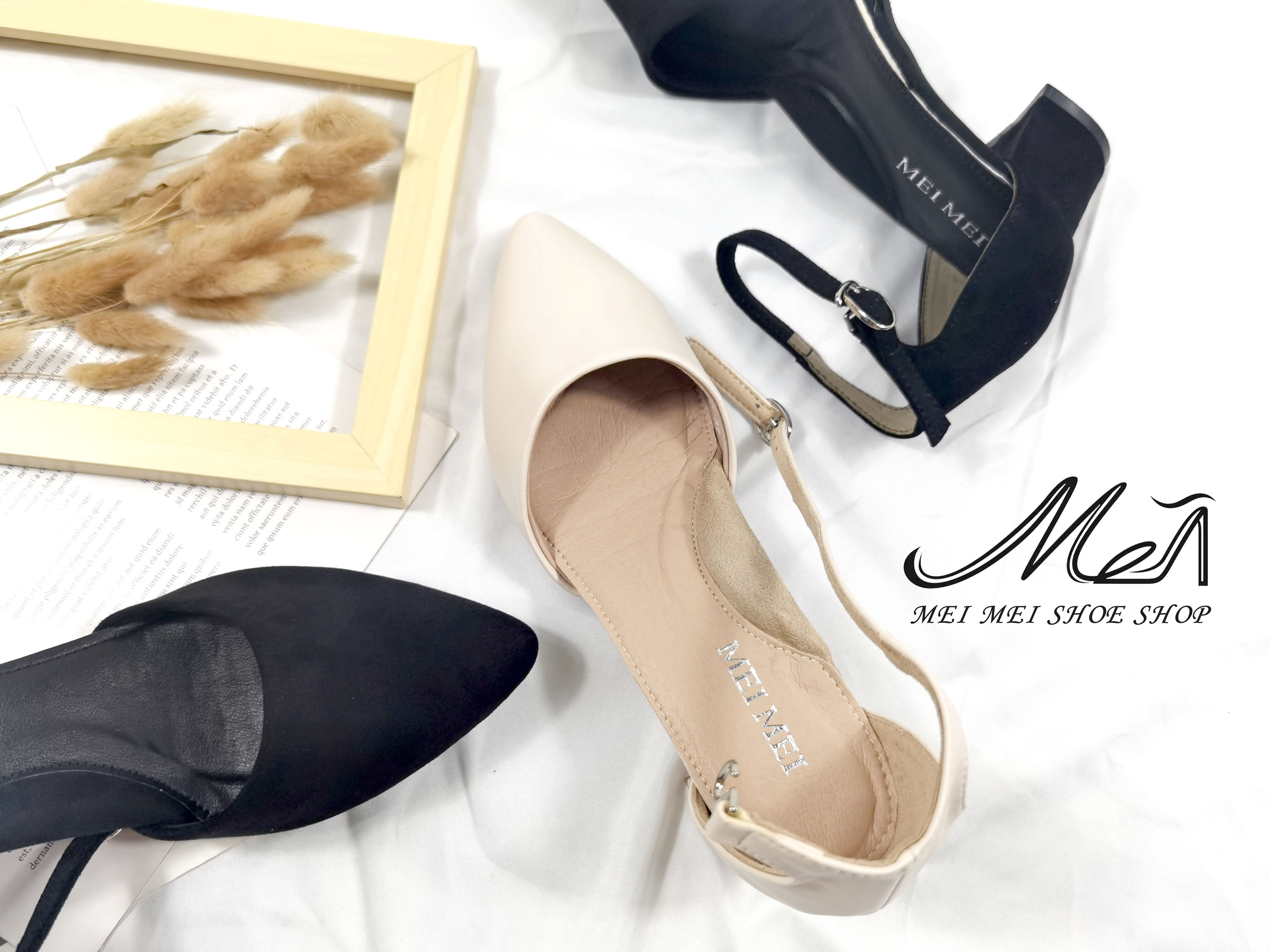 尖頭一字後帶粗跟涼