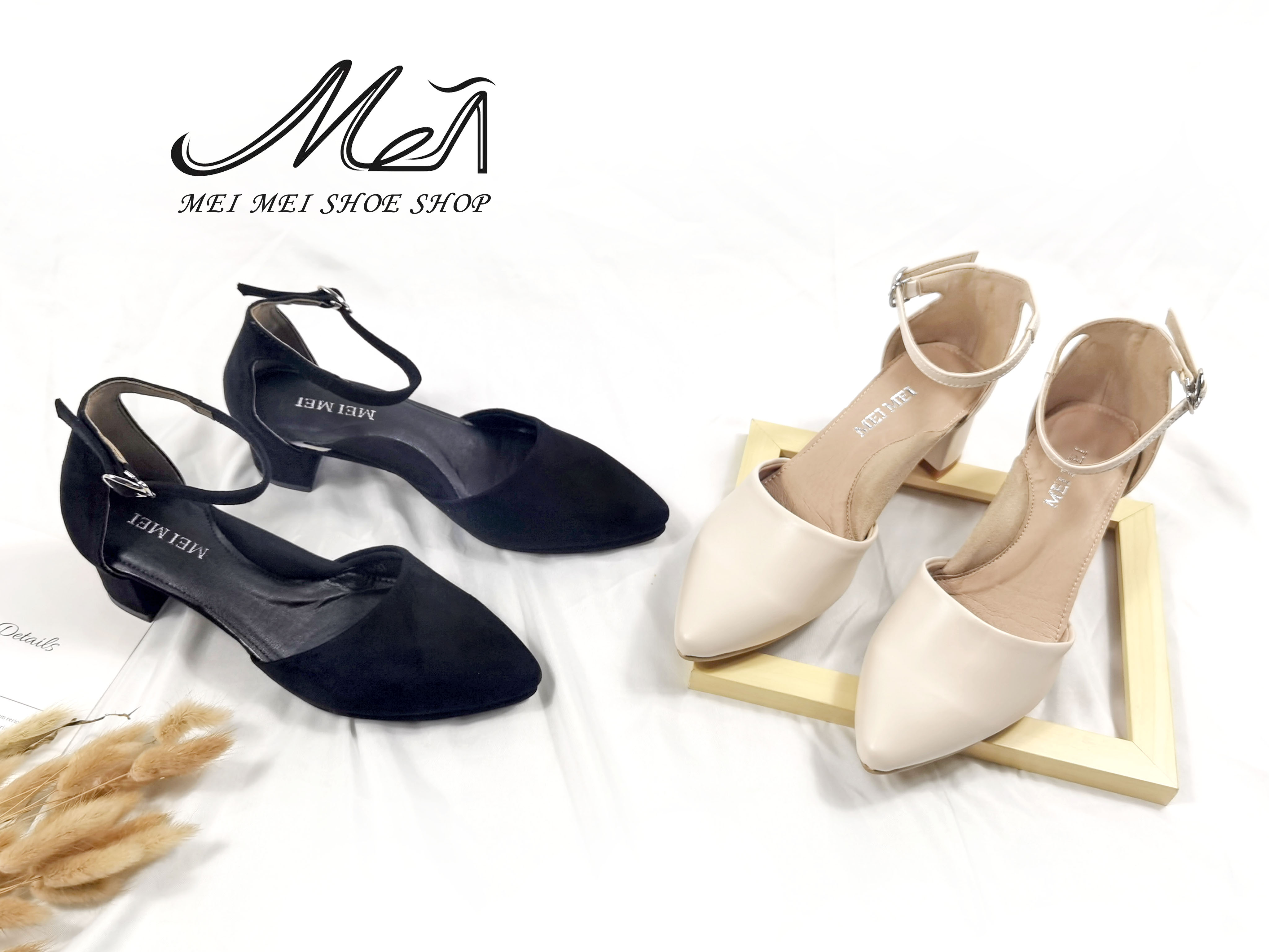 尖頭一字後帶粗跟涼