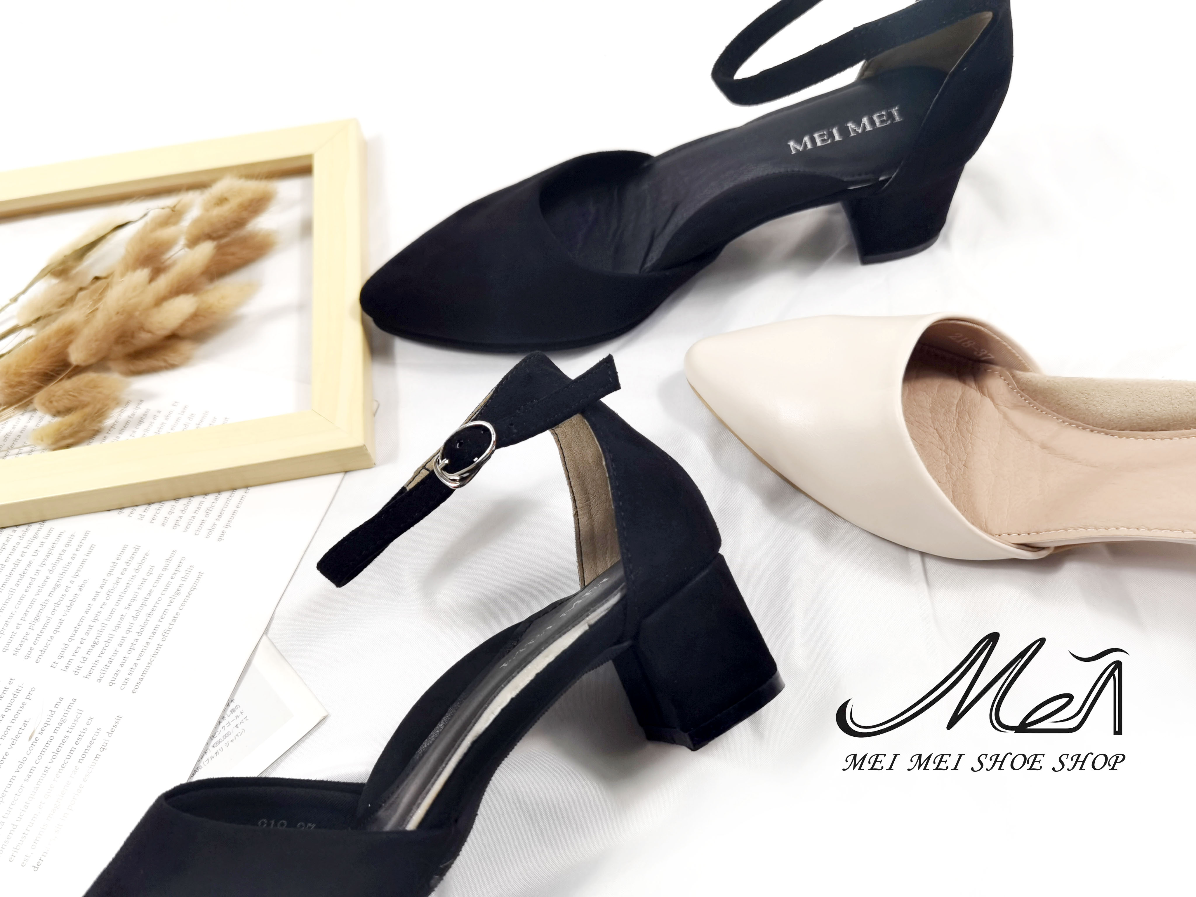 尖頭一字後帶粗跟涼