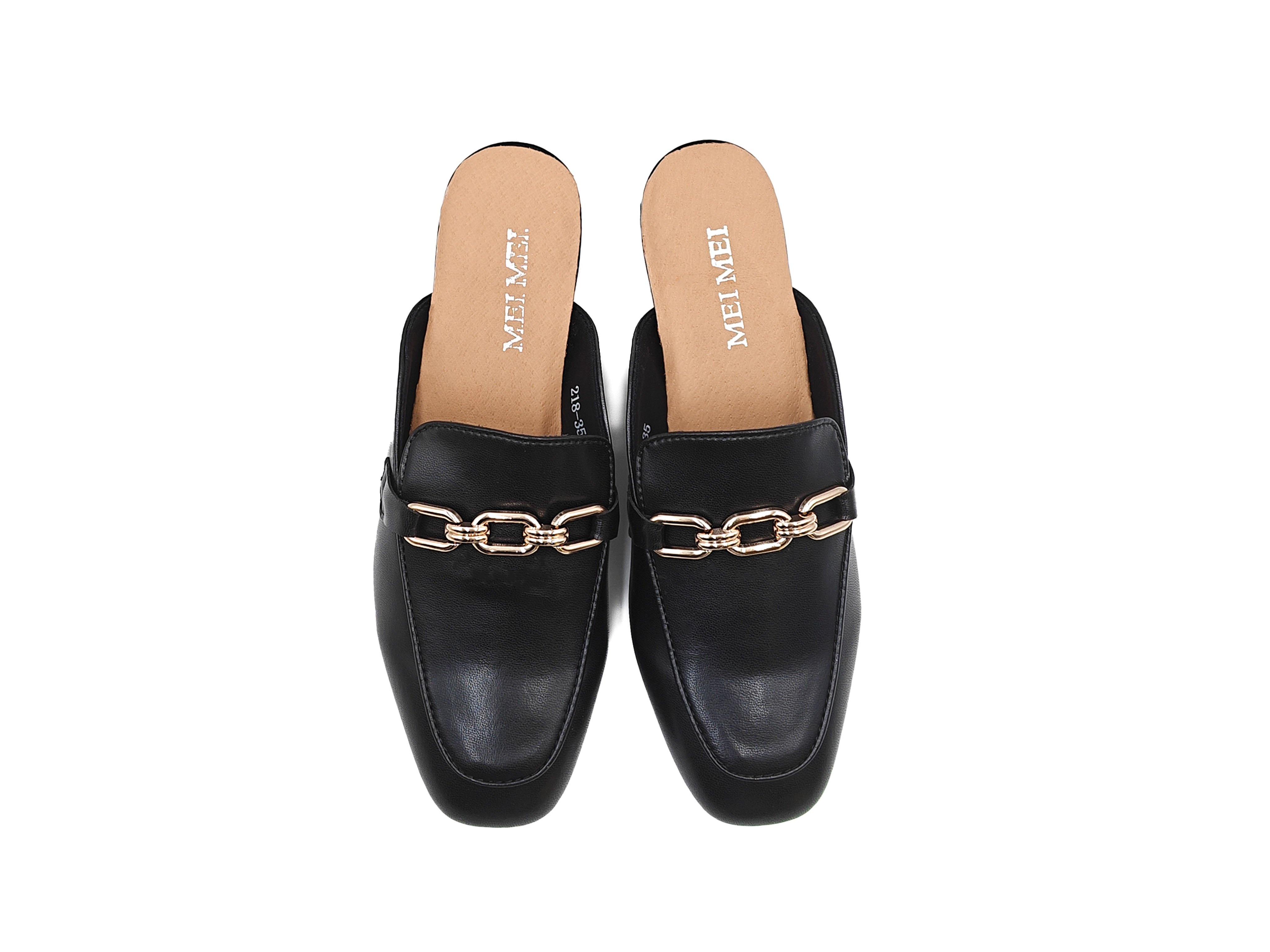 方頭金鏈包頭粗跟半拖