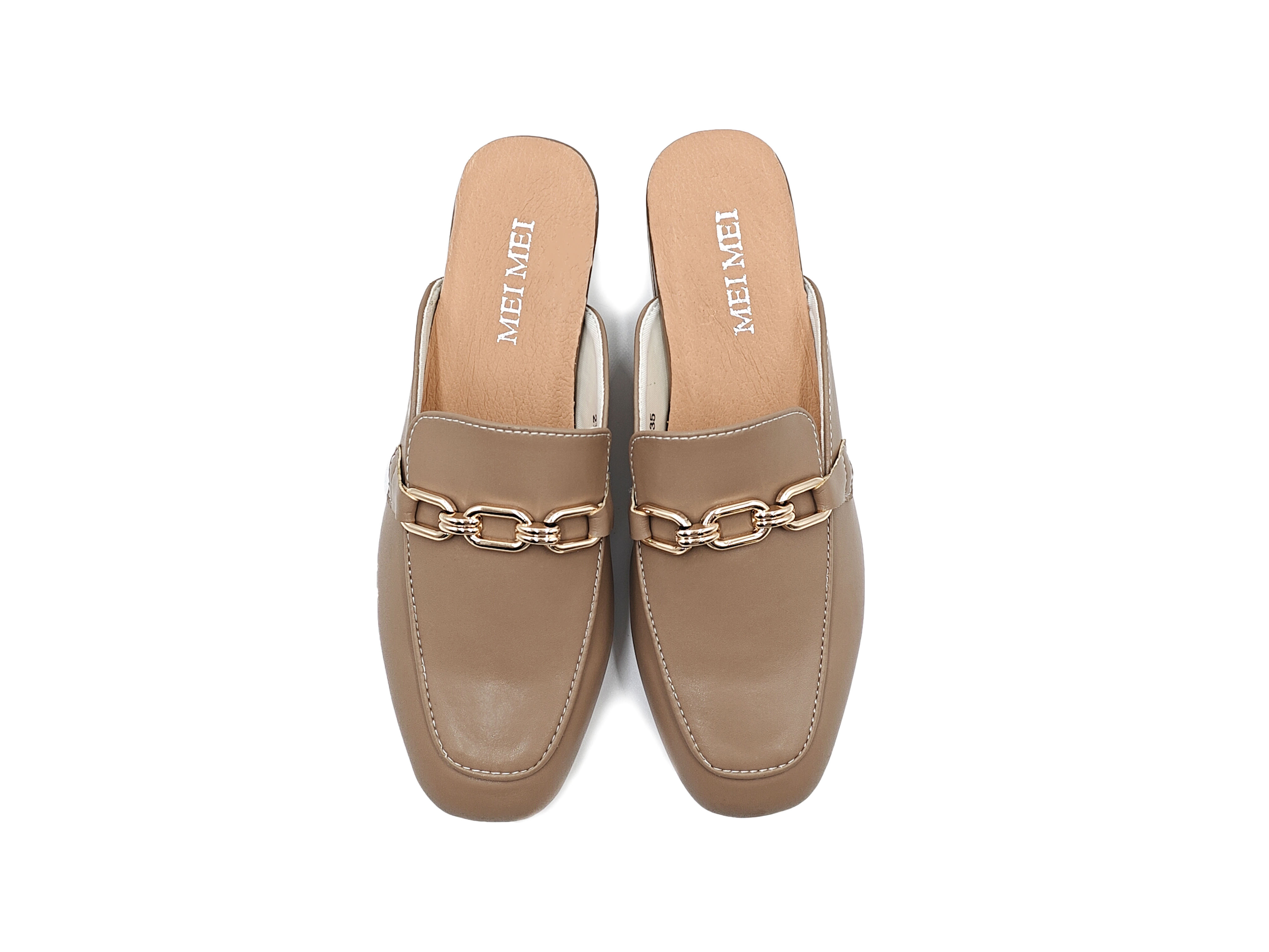 方頭金鏈包頭粗跟半拖