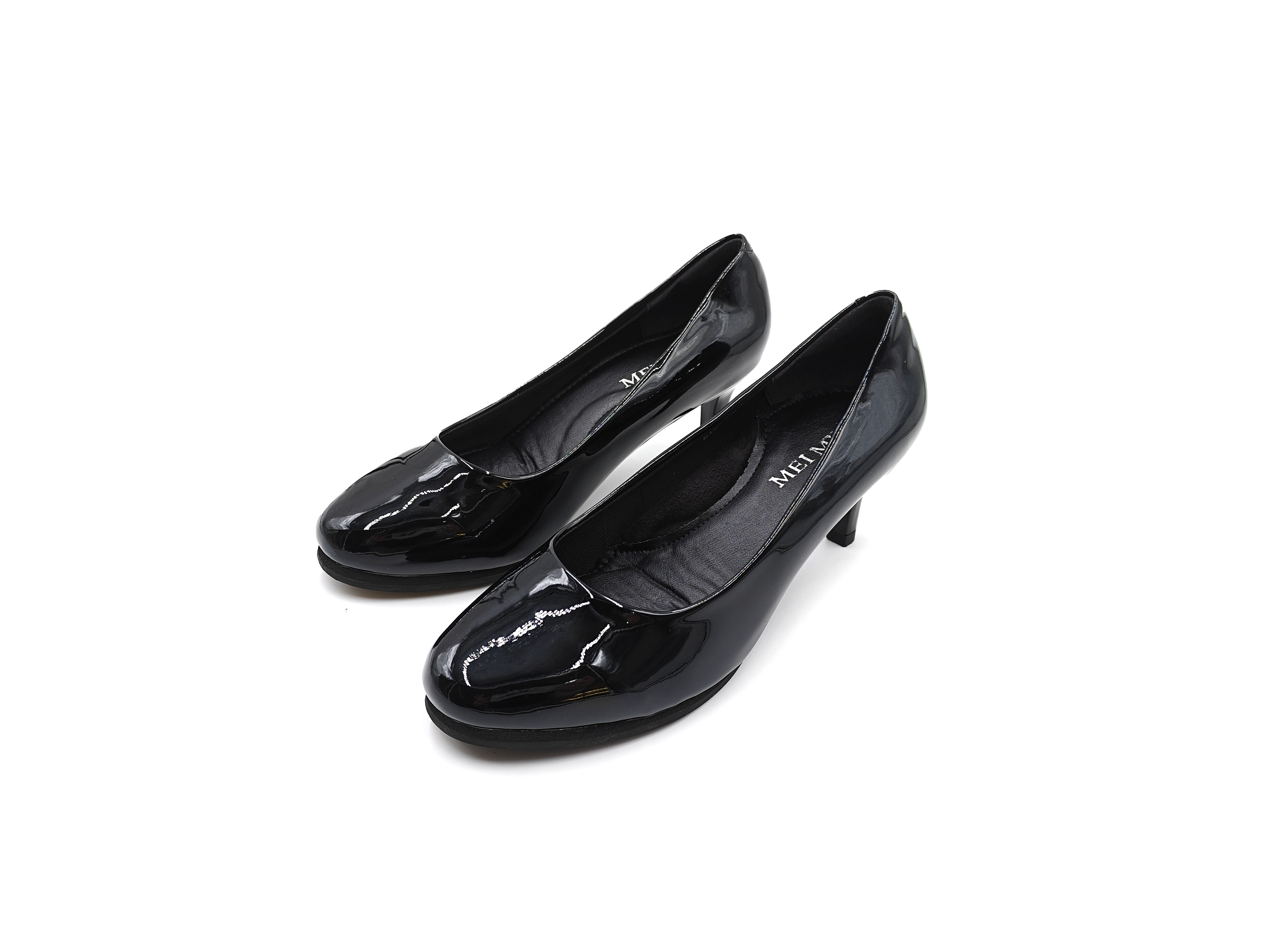 圓頭寬版細跟高跟鞋