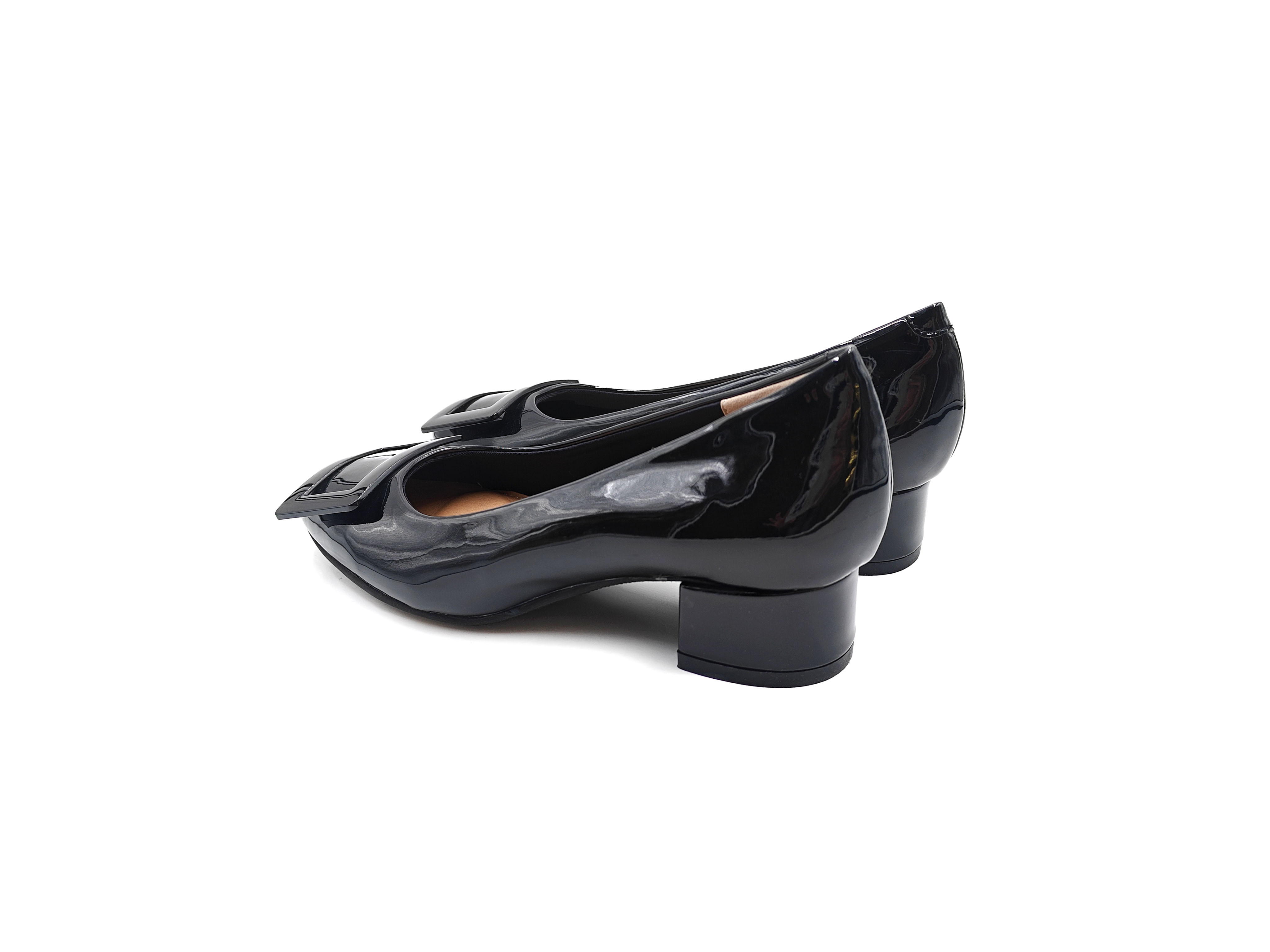 方頭烤漆方扣粗跟單鞋