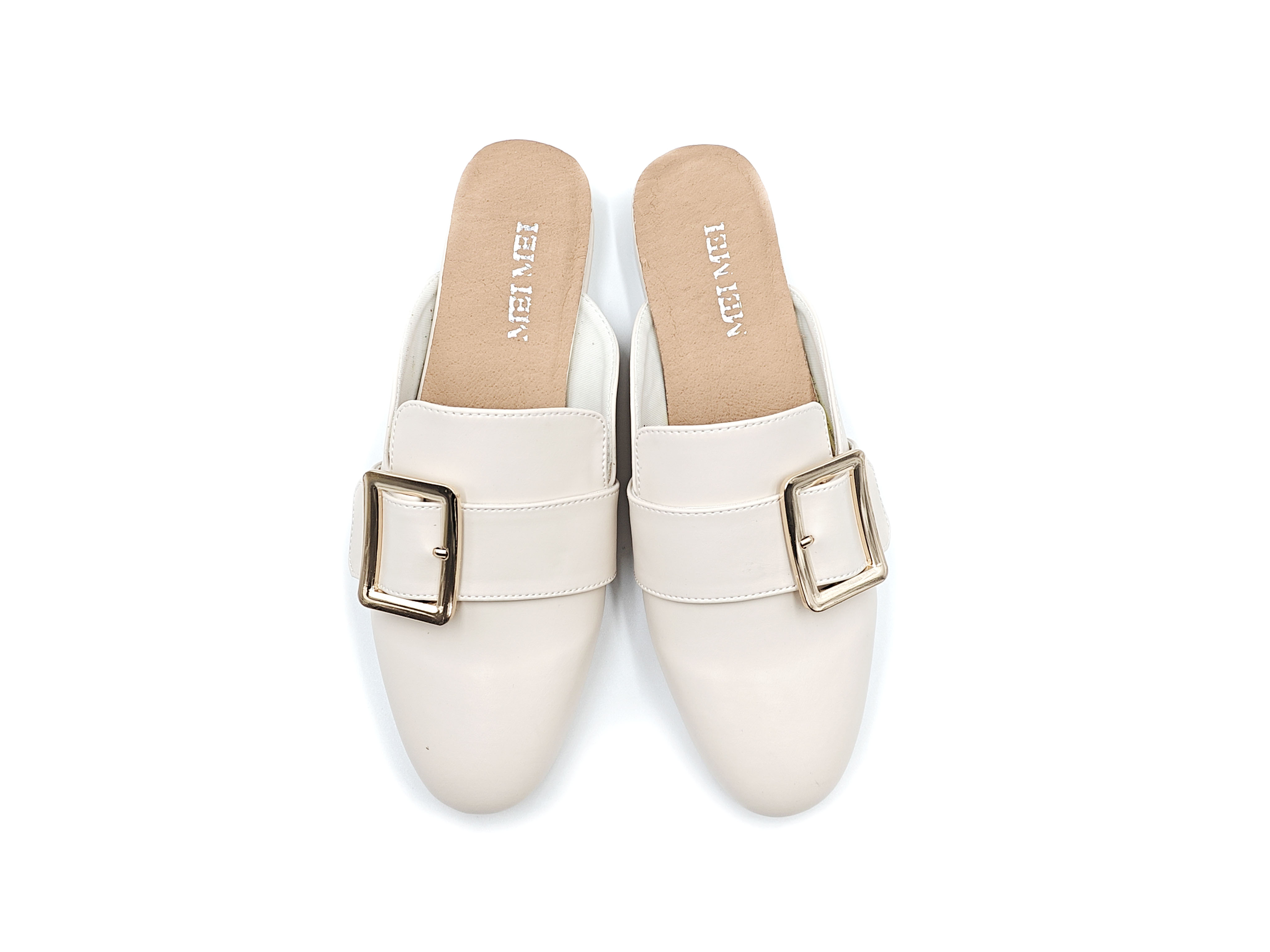 皮面金方扣包頭休閒半拖