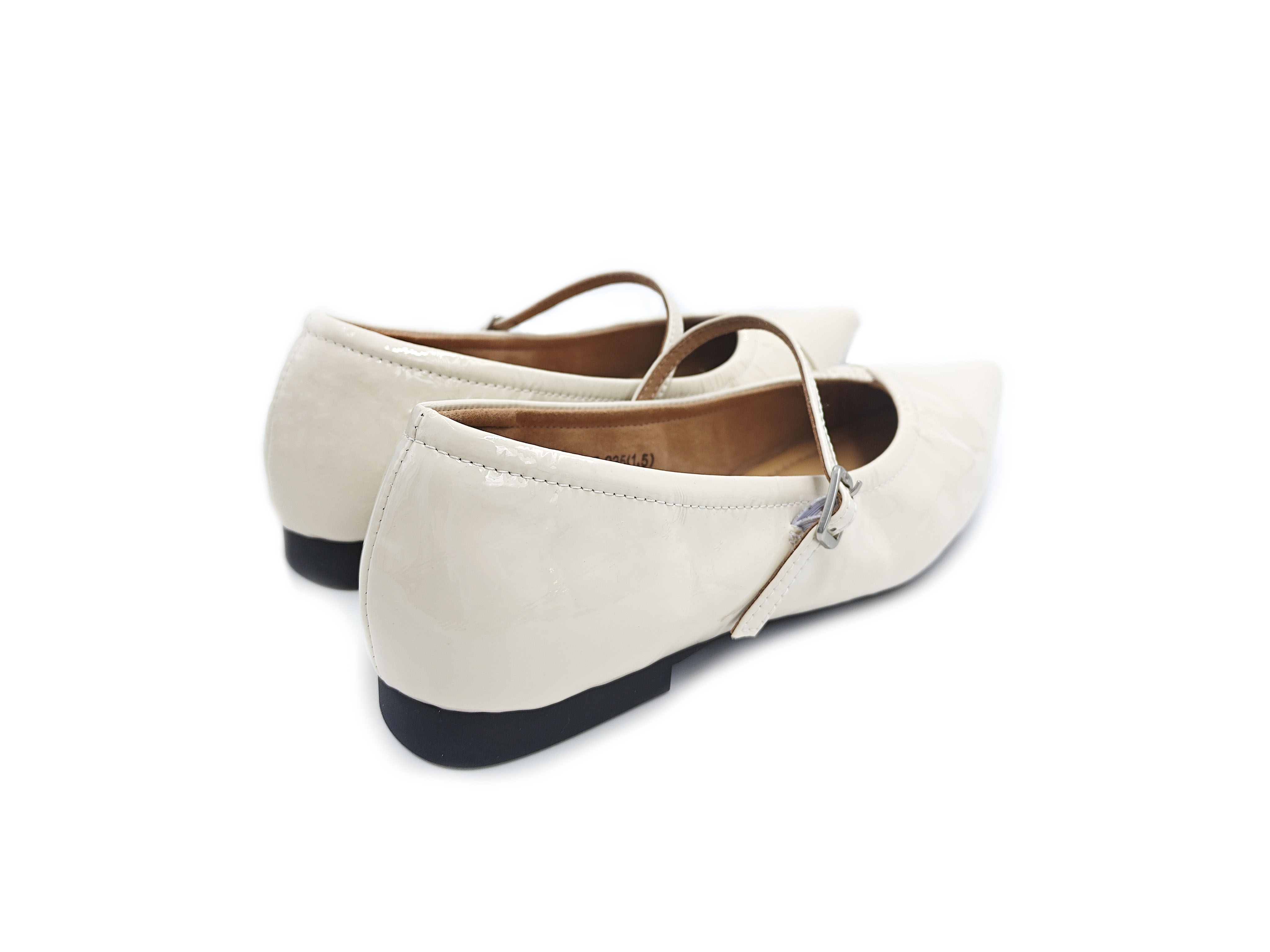 尖頭牛漆皮軟底橫帶平底鞋