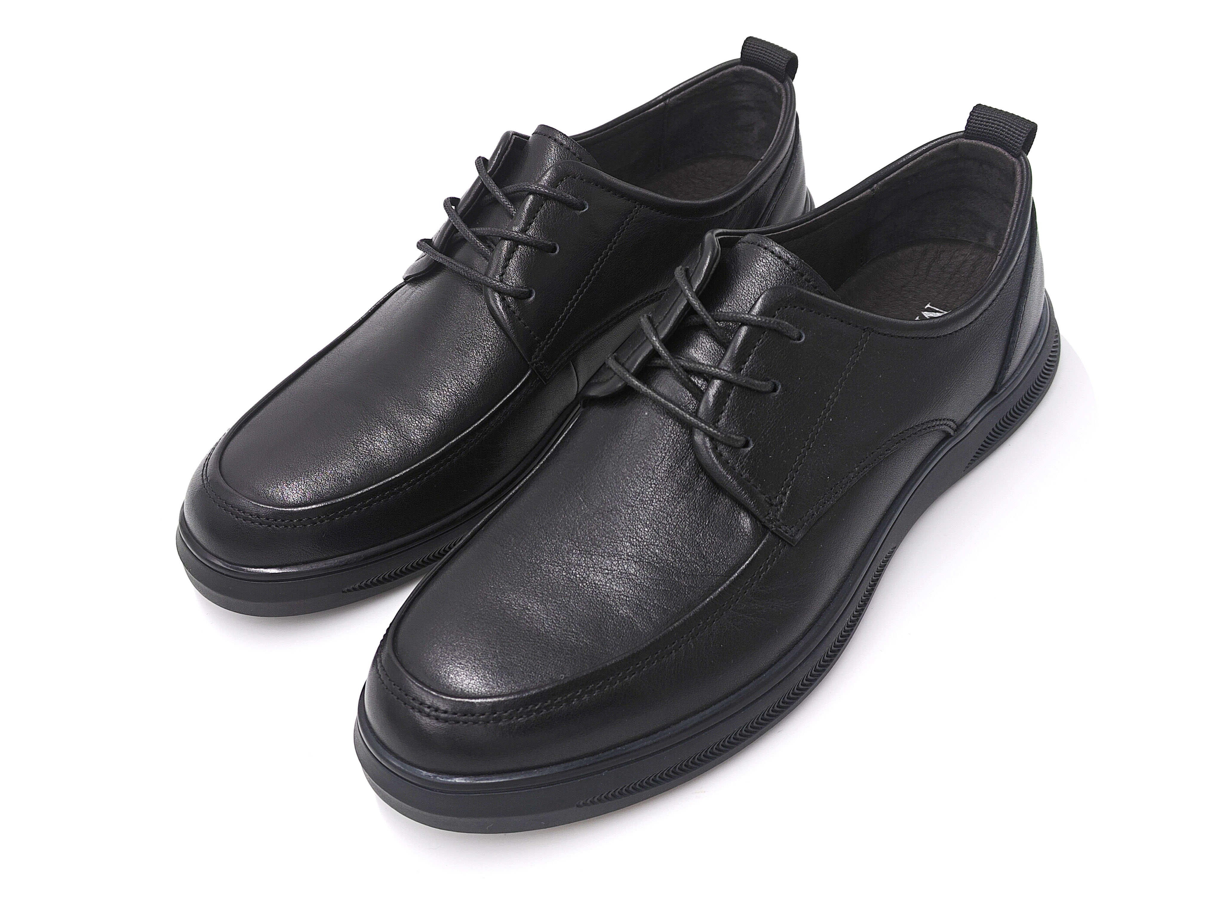 黑色牛皮真皮綁帶軟底休閒男裝皮鞋