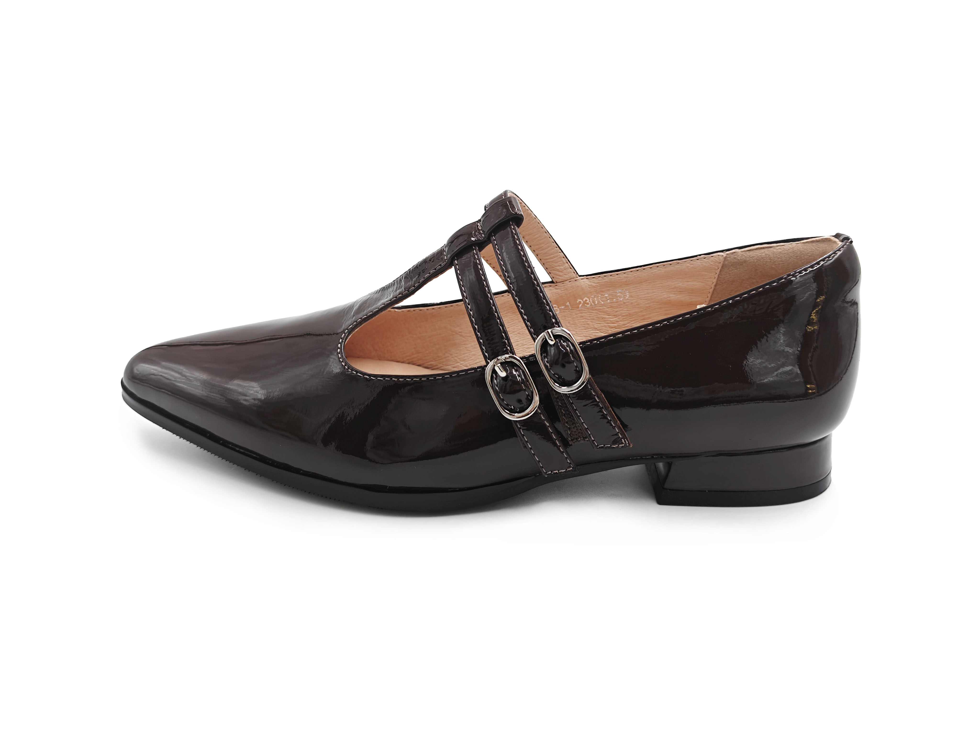 尖頭牛漆皮粗跟休閒鞋