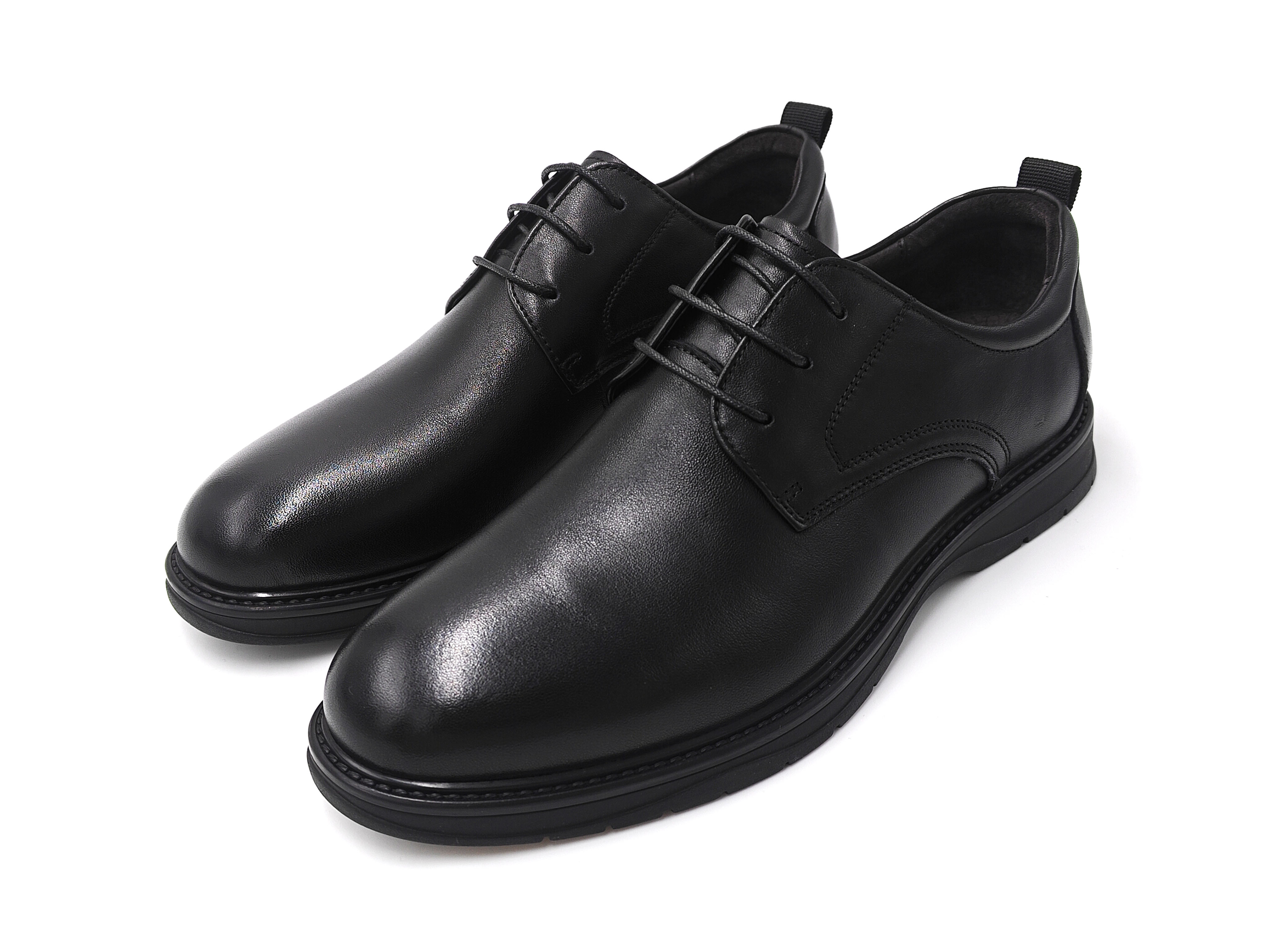 黑色真皮圓頭素面軟皮男裝皮鞋