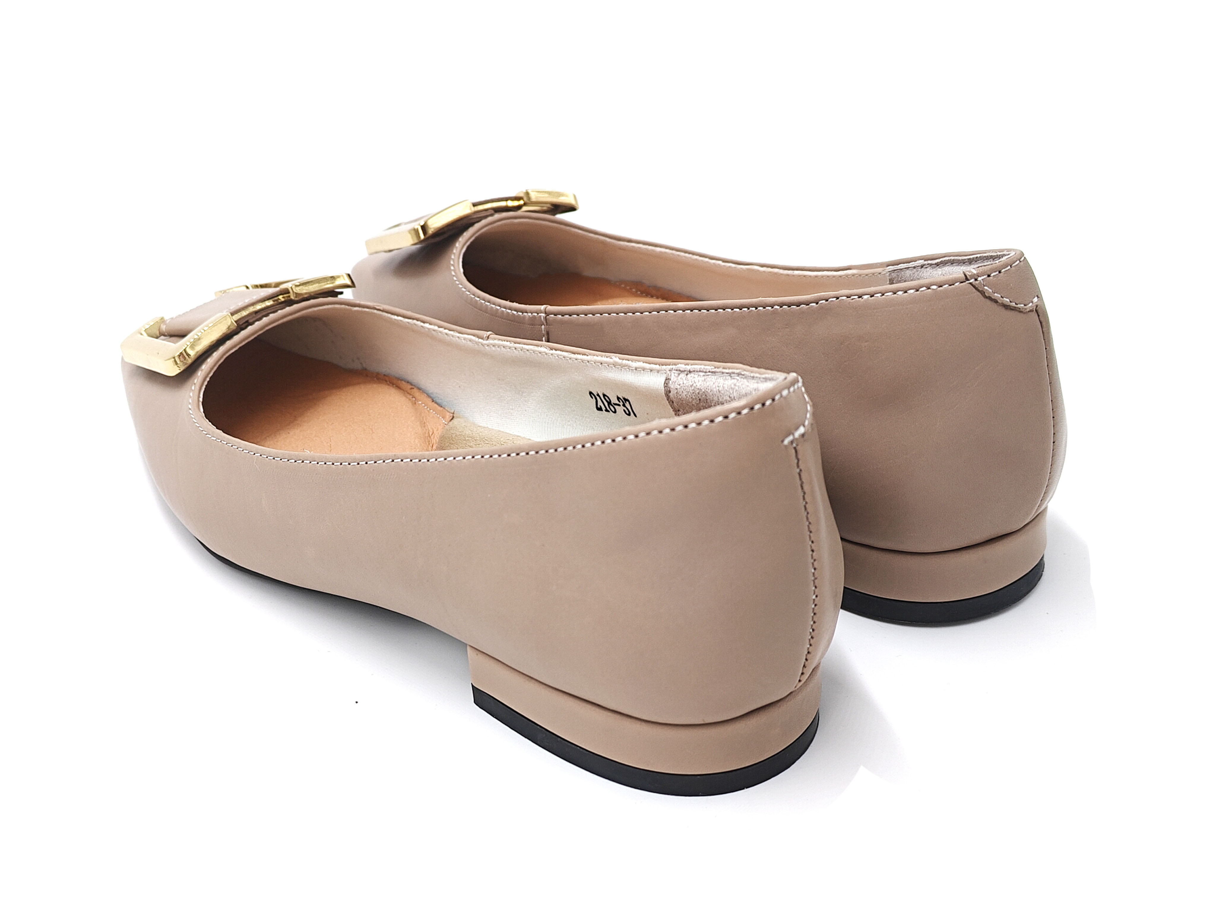 真皮胎牛皮方頭金色梯形扣平底單鞋女鞋