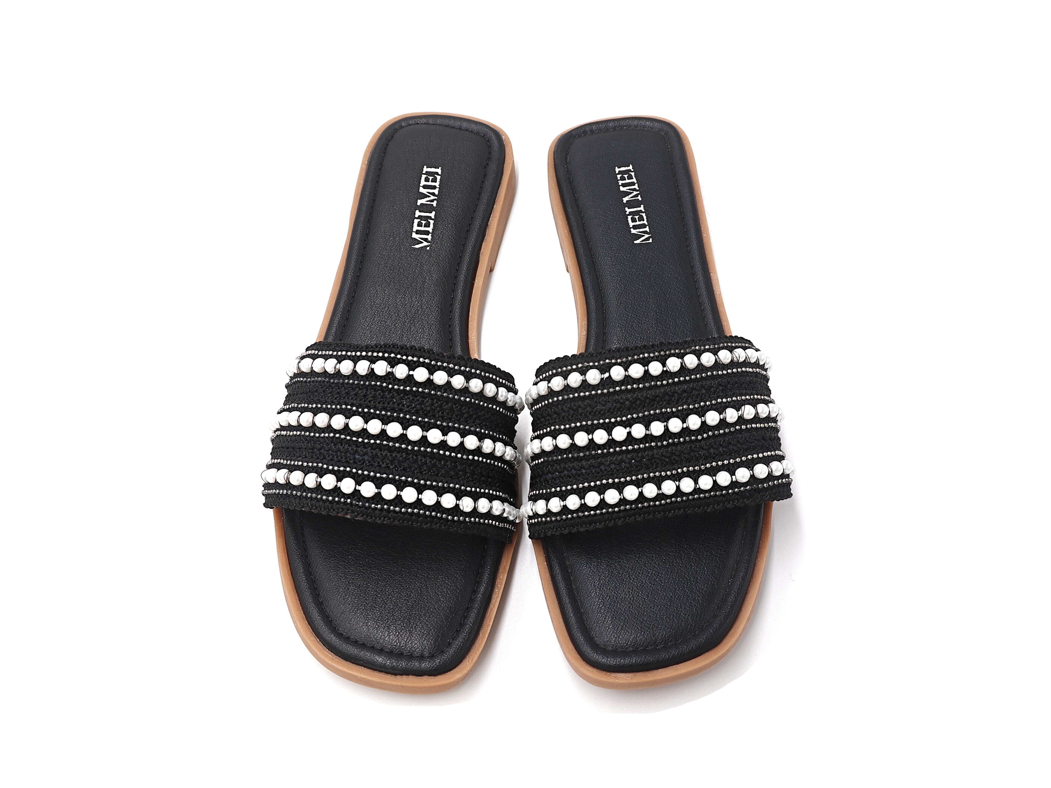 編織珍珠平底拖鞋