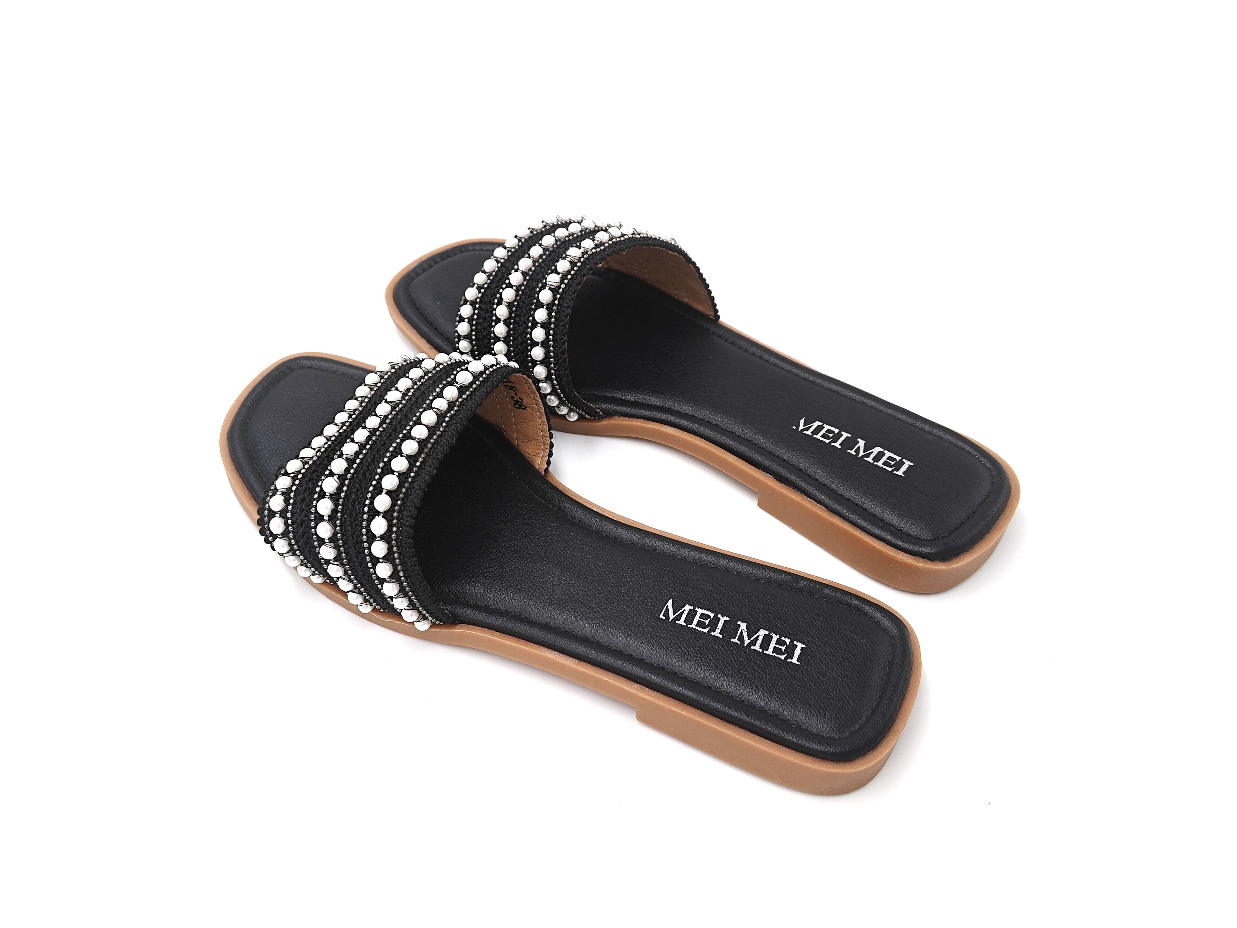 編織珍珠平底拖鞋