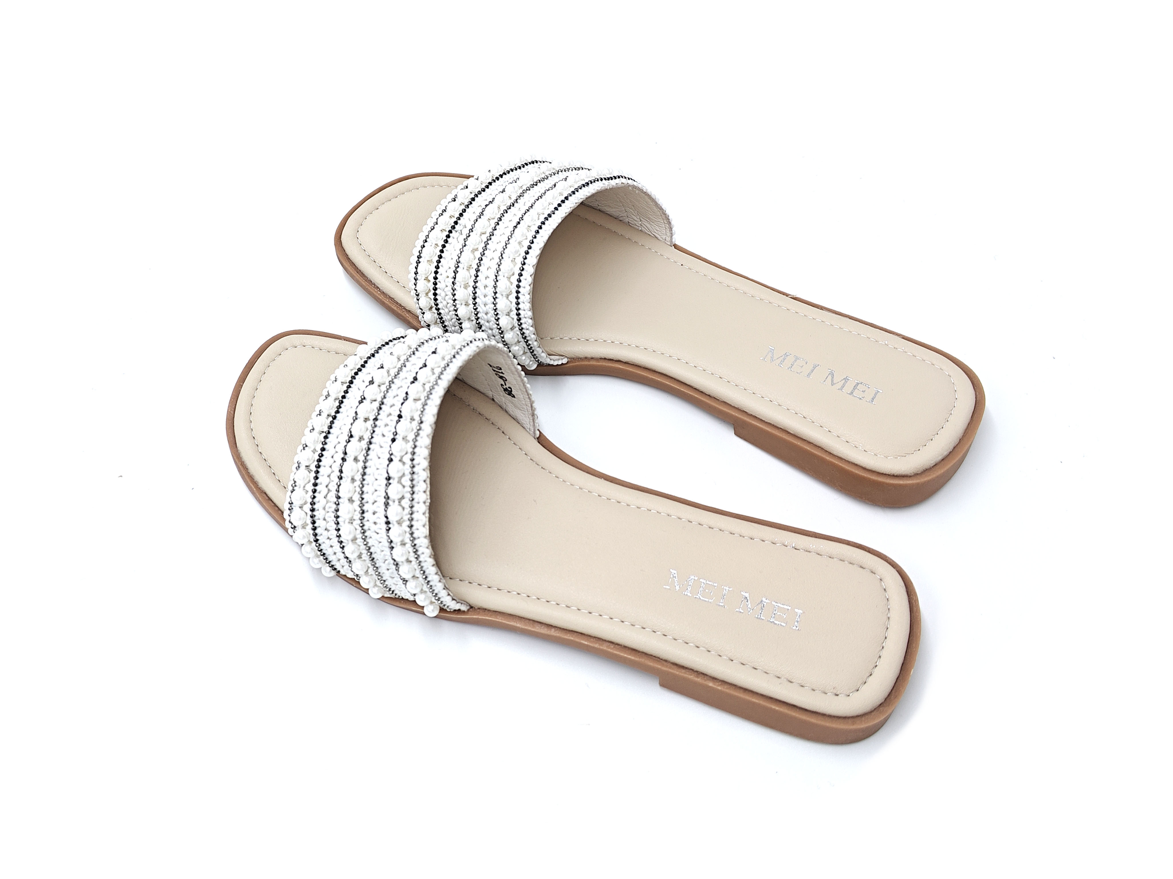 編織珍珠平底拖鞋