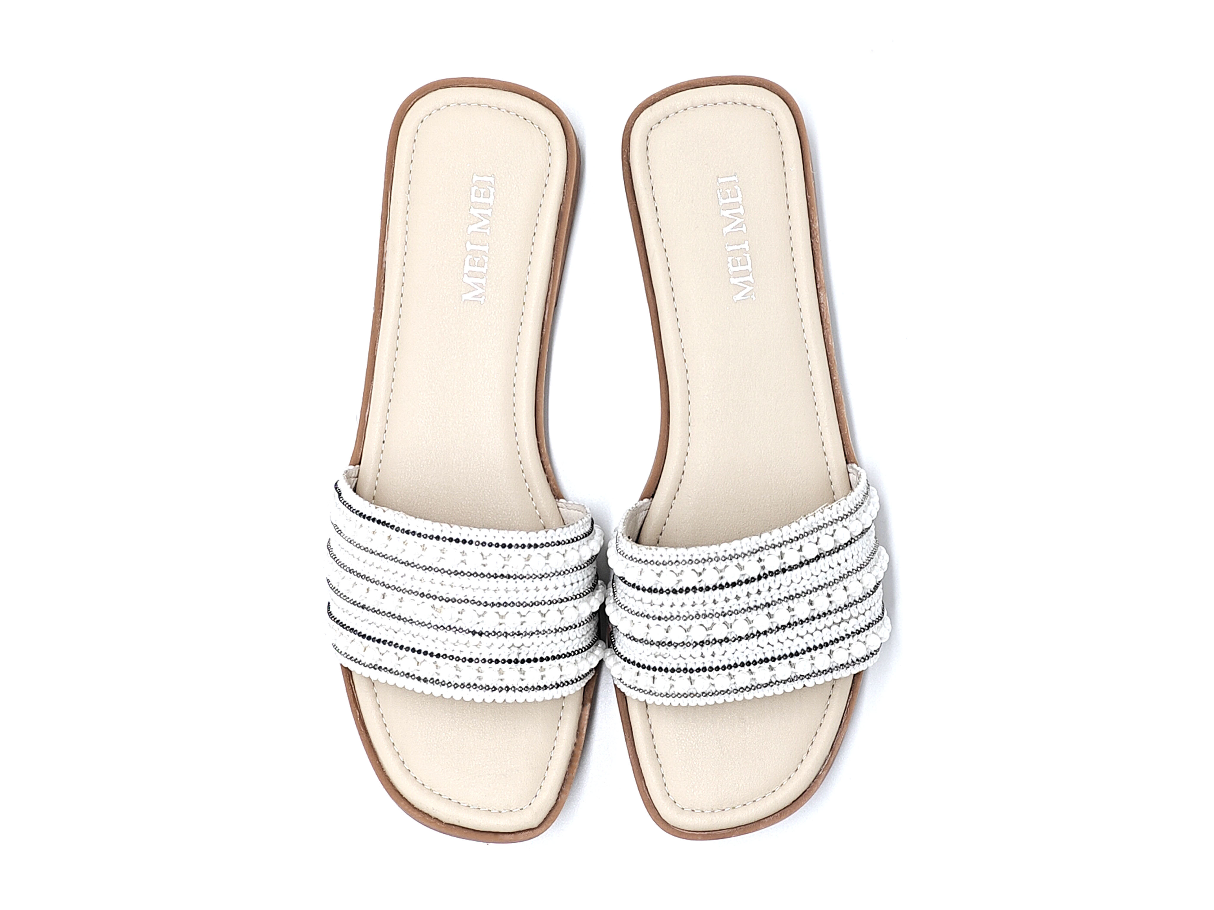 編織珍珠平底拖鞋