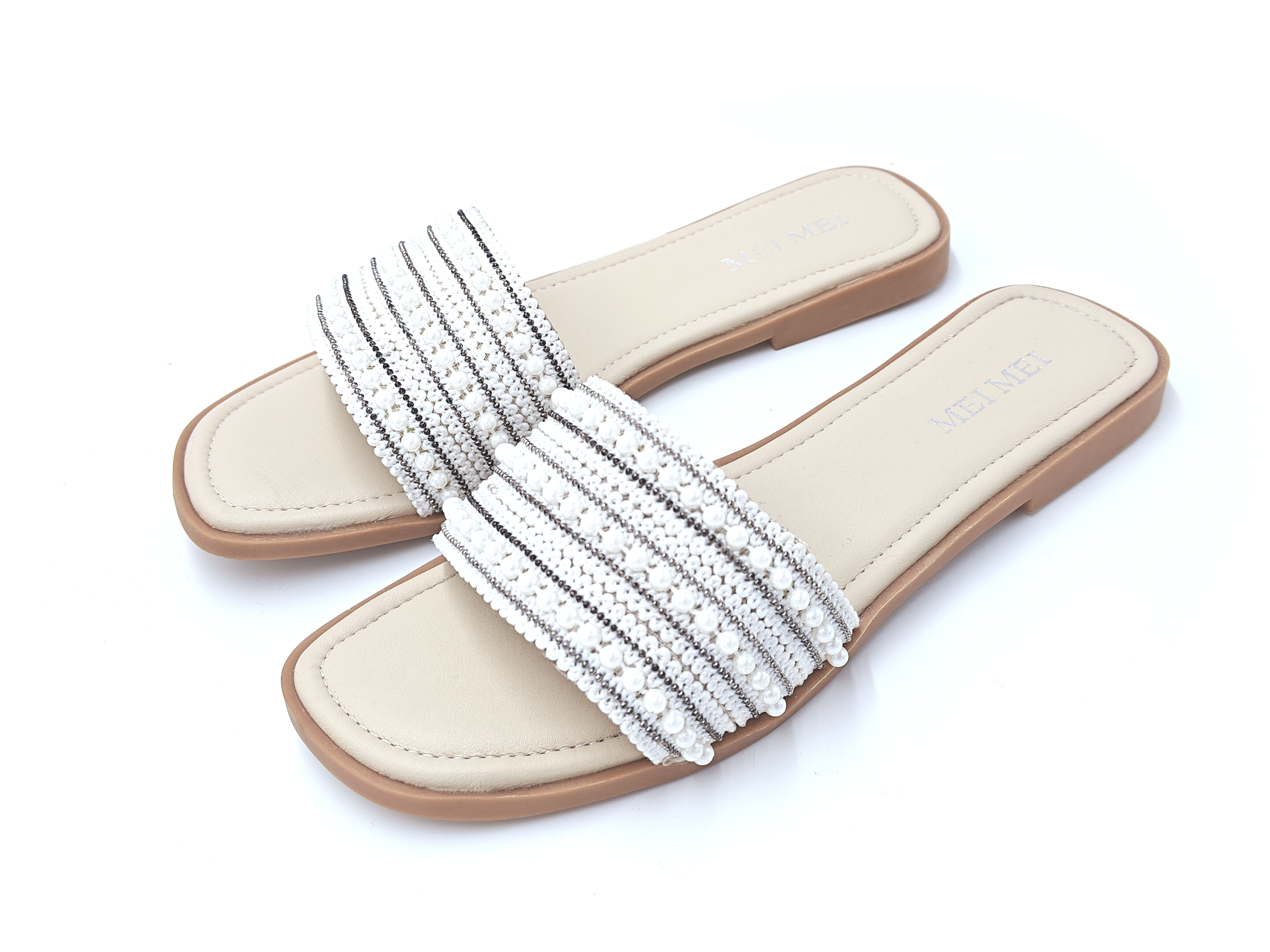 編織珍珠平底拖鞋