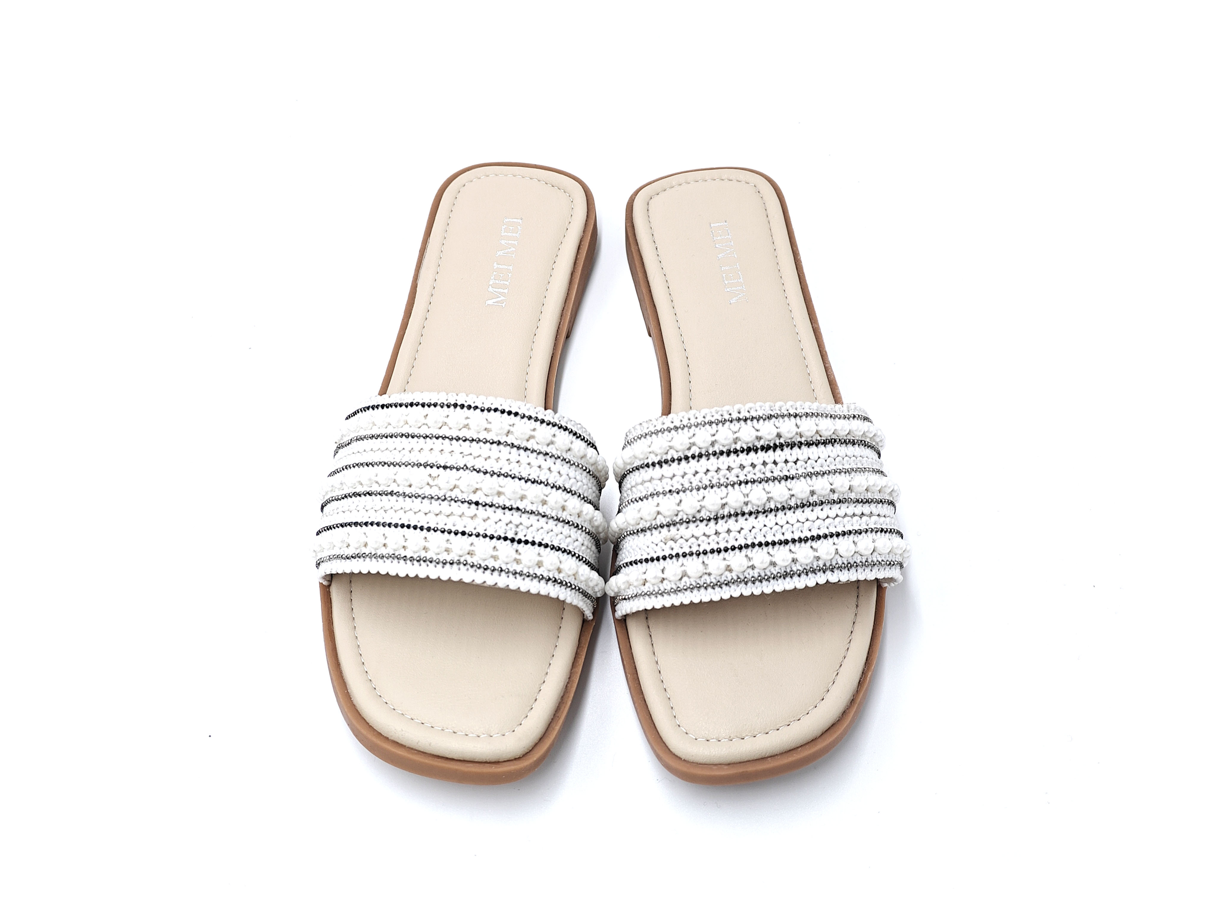 編織珍珠平底拖鞋