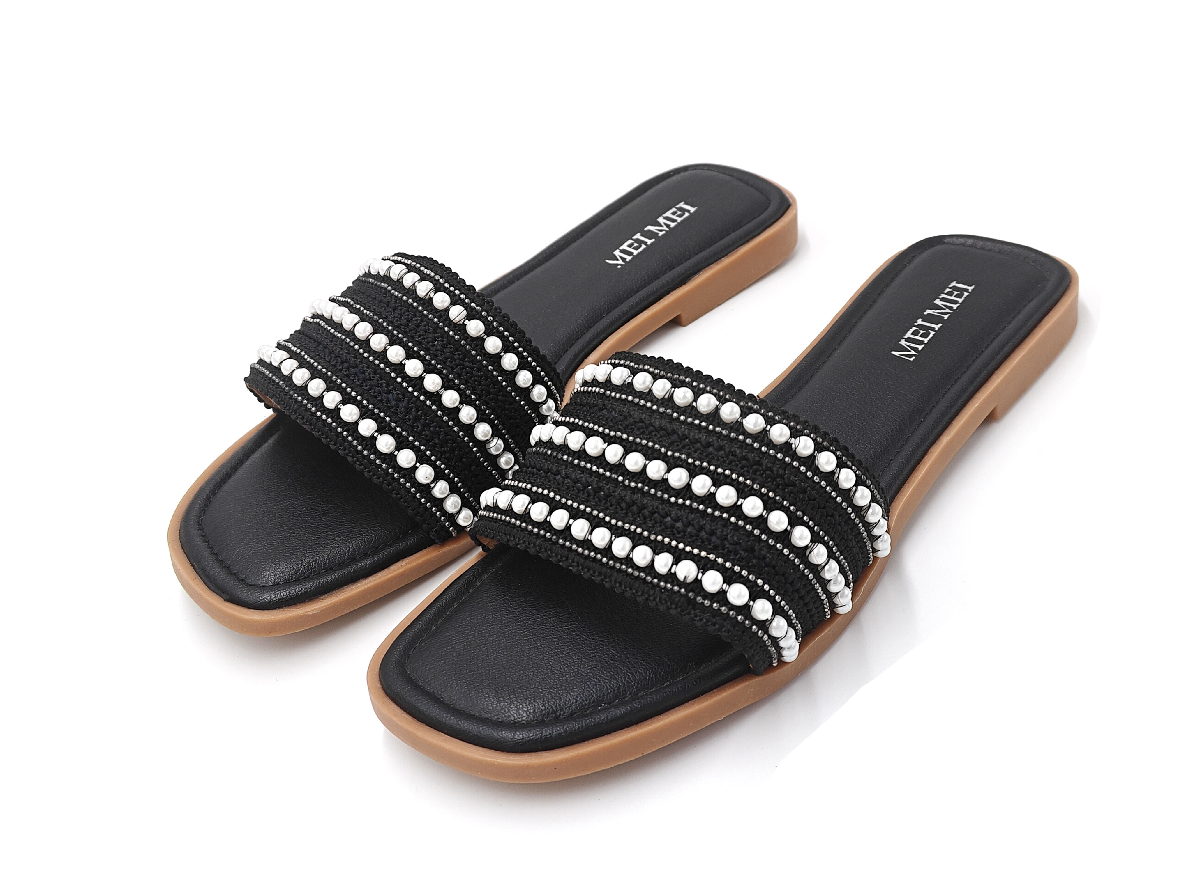 編織珍珠平底拖鞋