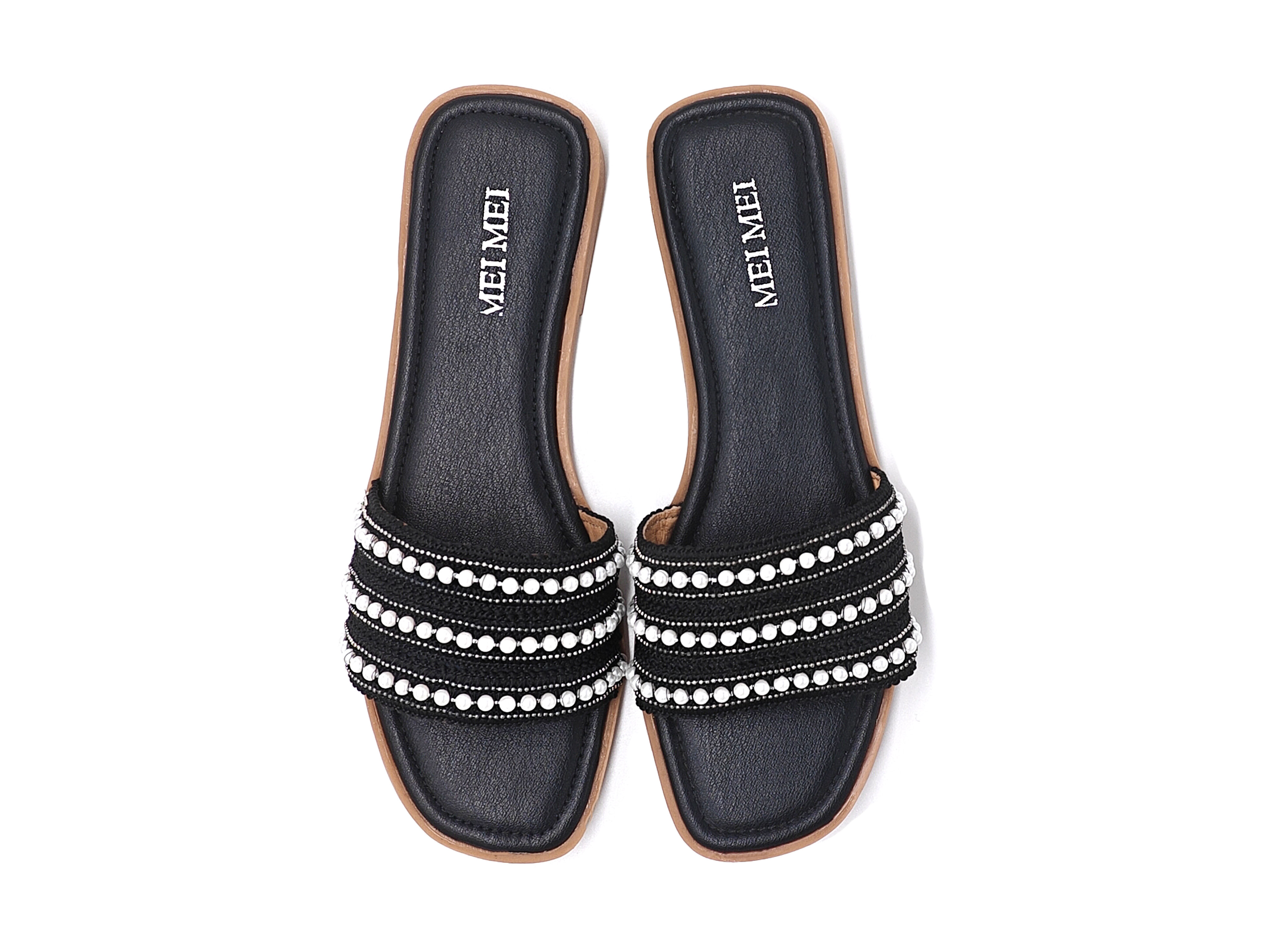 編織珍珠平底拖鞋