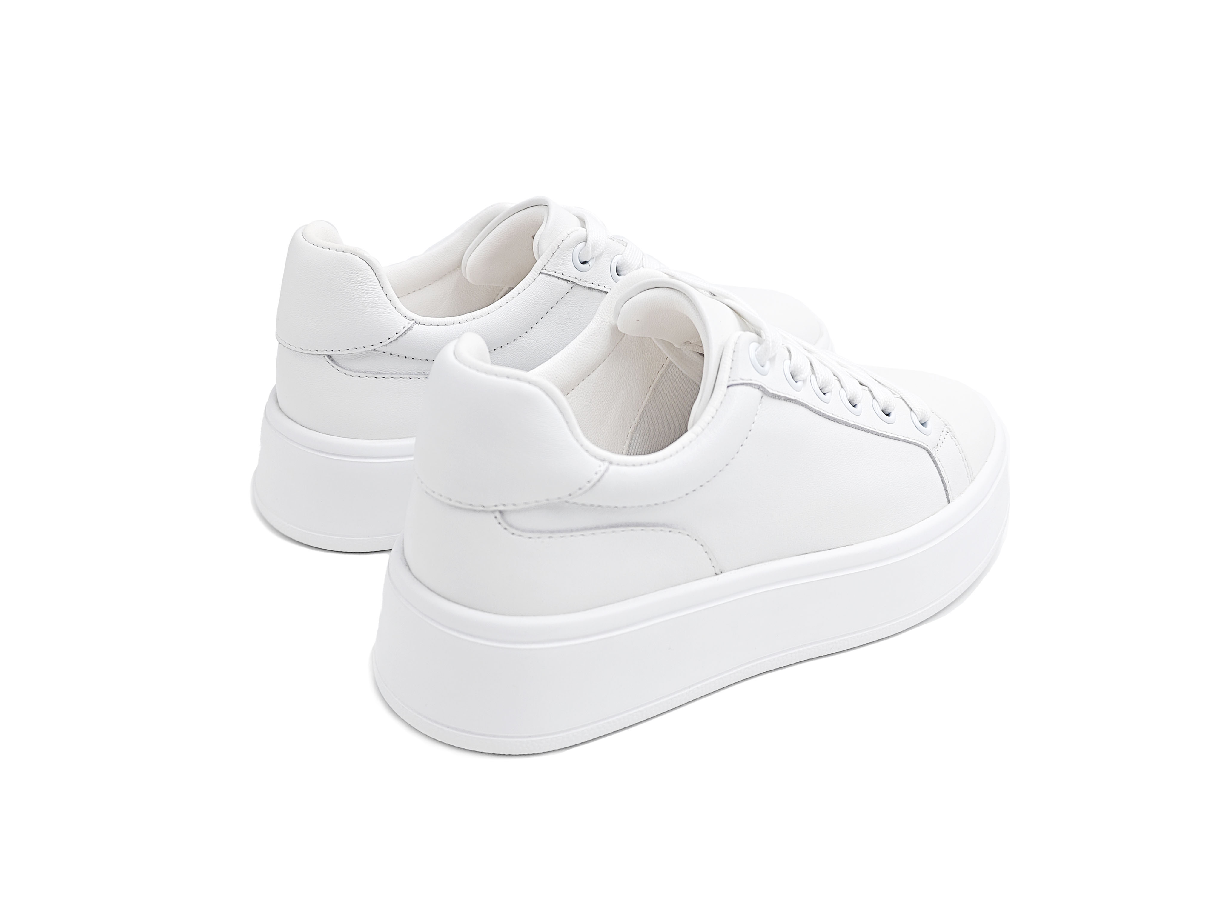 純白色牛皮綁帶厚底超輕休閒小白鞋