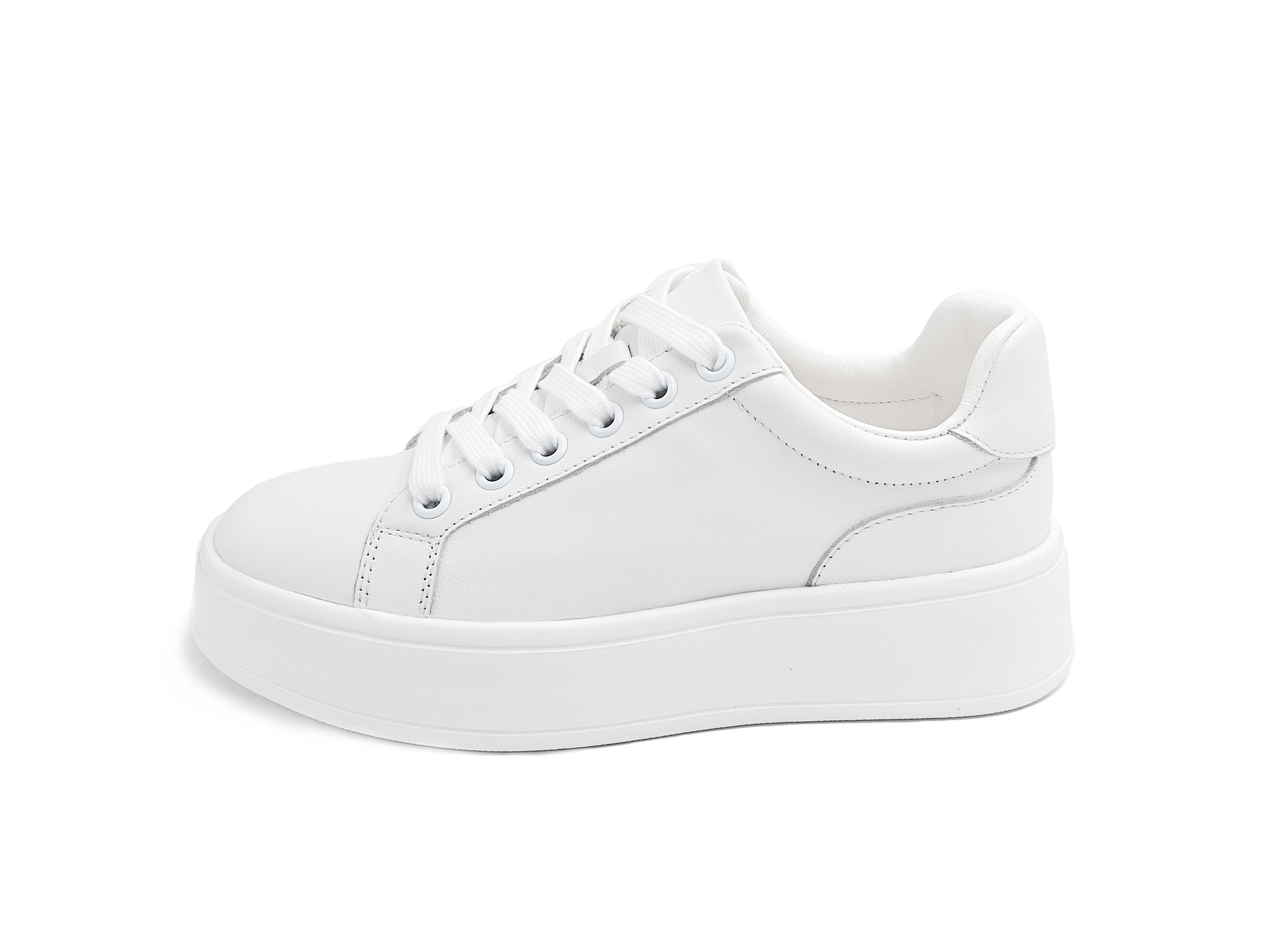 純白色牛皮綁帶厚底超輕休閒小白鞋