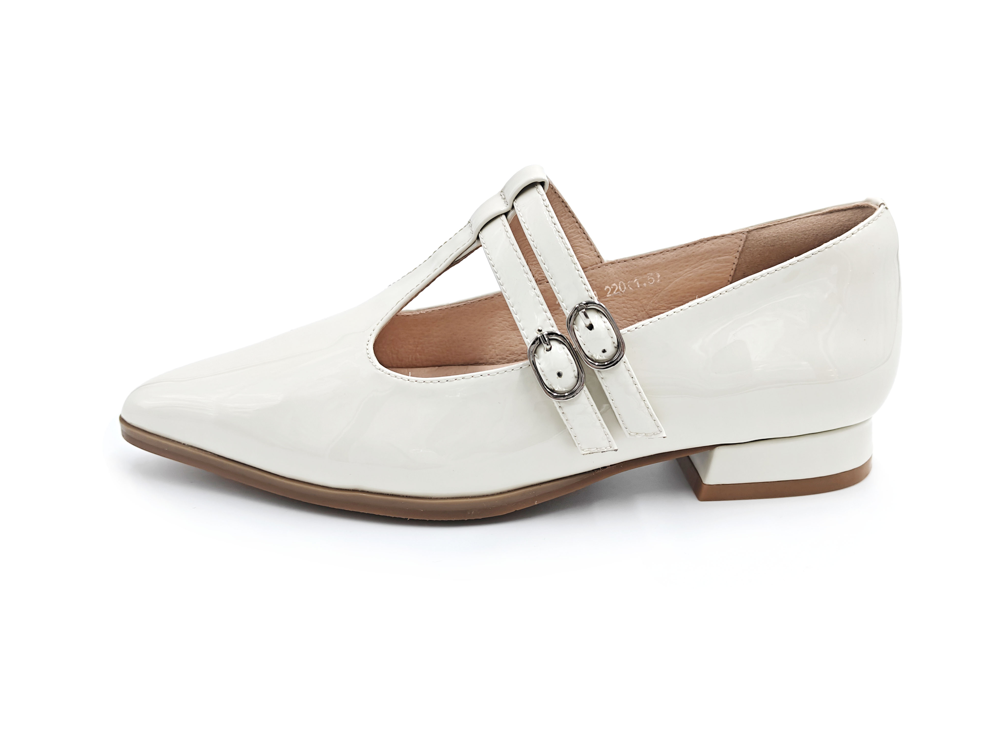 尖頭牛漆皮粗跟休閒鞋