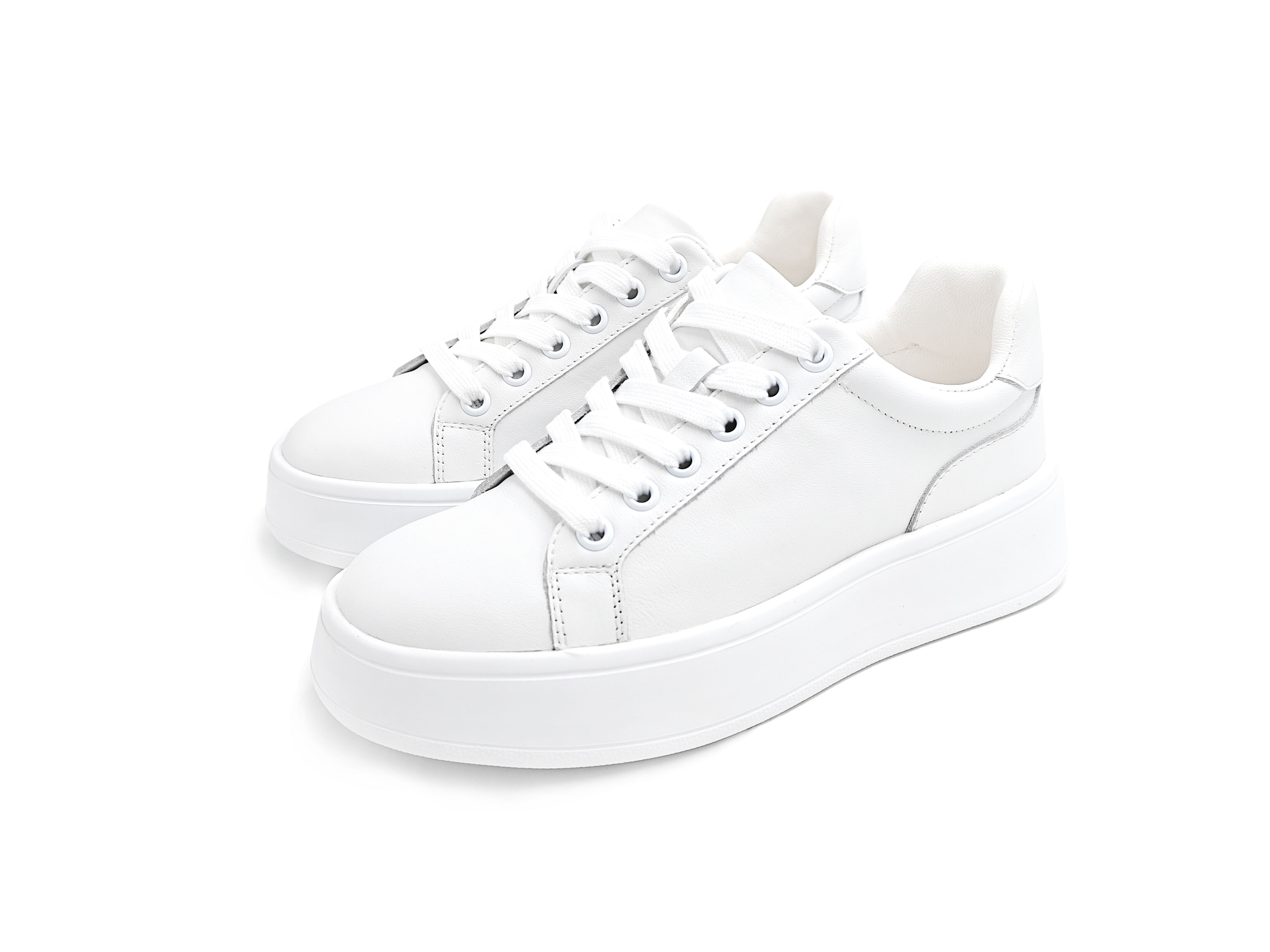 純白色牛皮綁帶厚底超輕休閒小白鞋