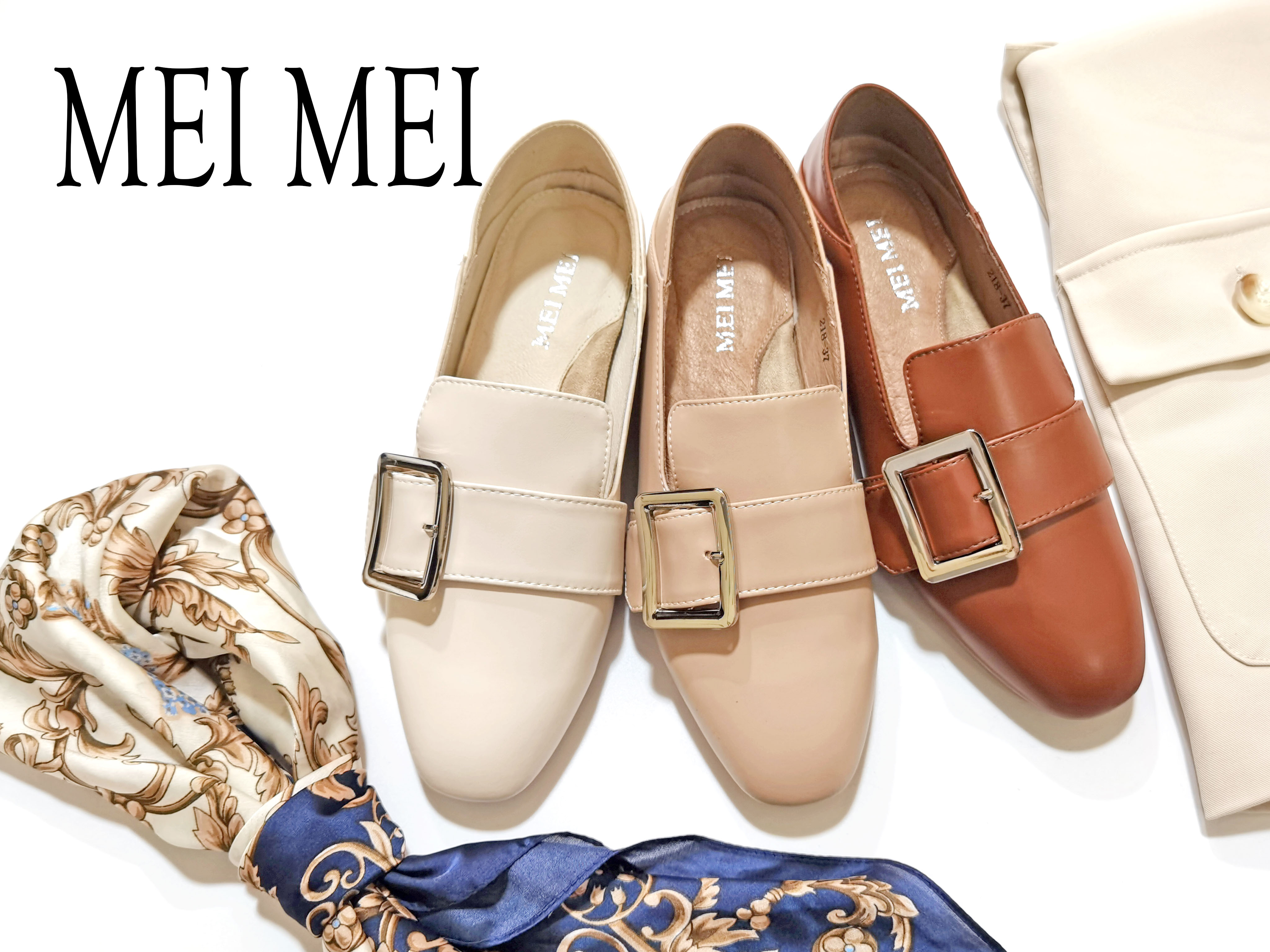 方头侧口平底休闲鞋