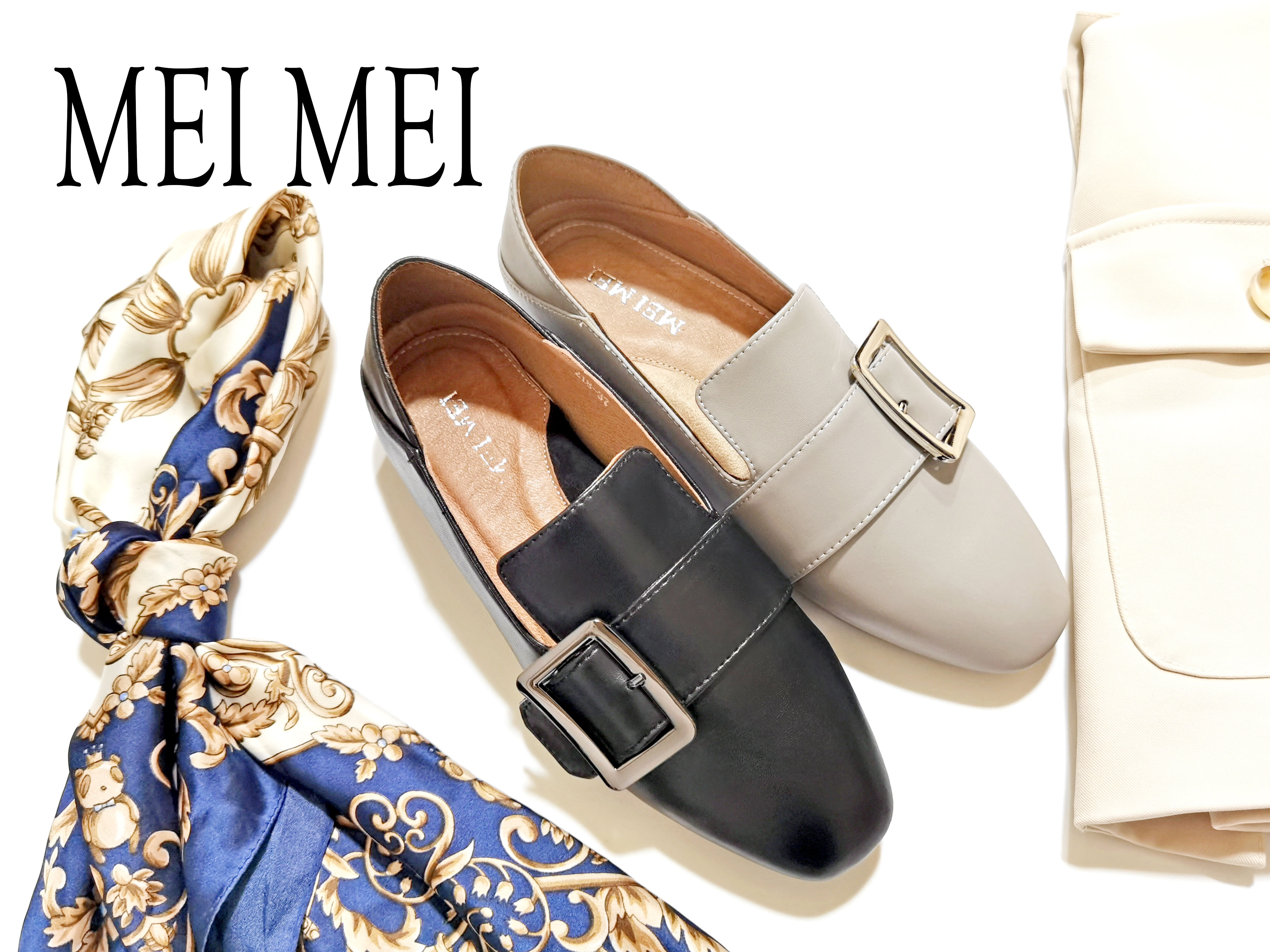 方头侧口平底休闲鞋