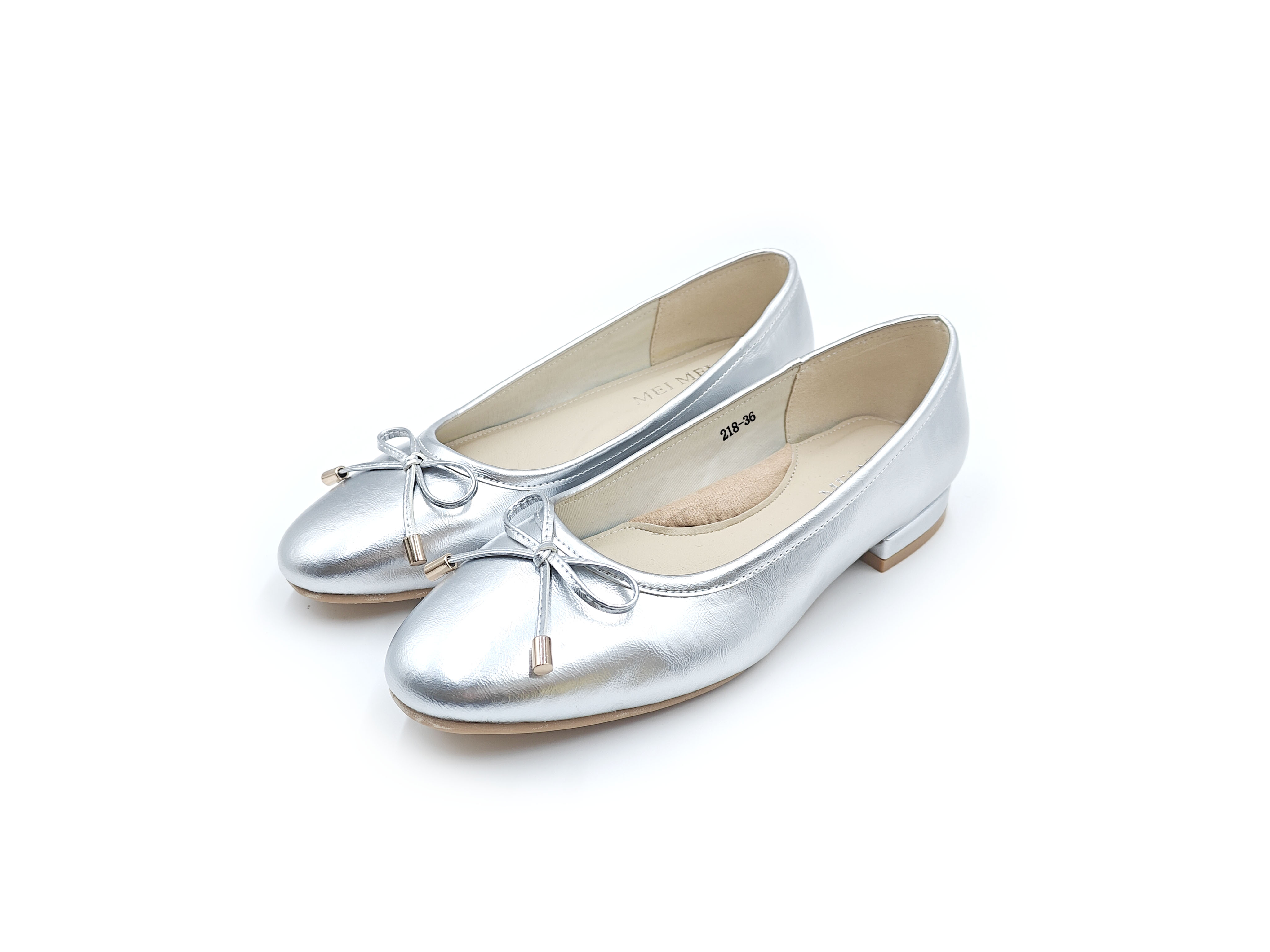 圓頭蝴蝶結軟漆皮平底鞋