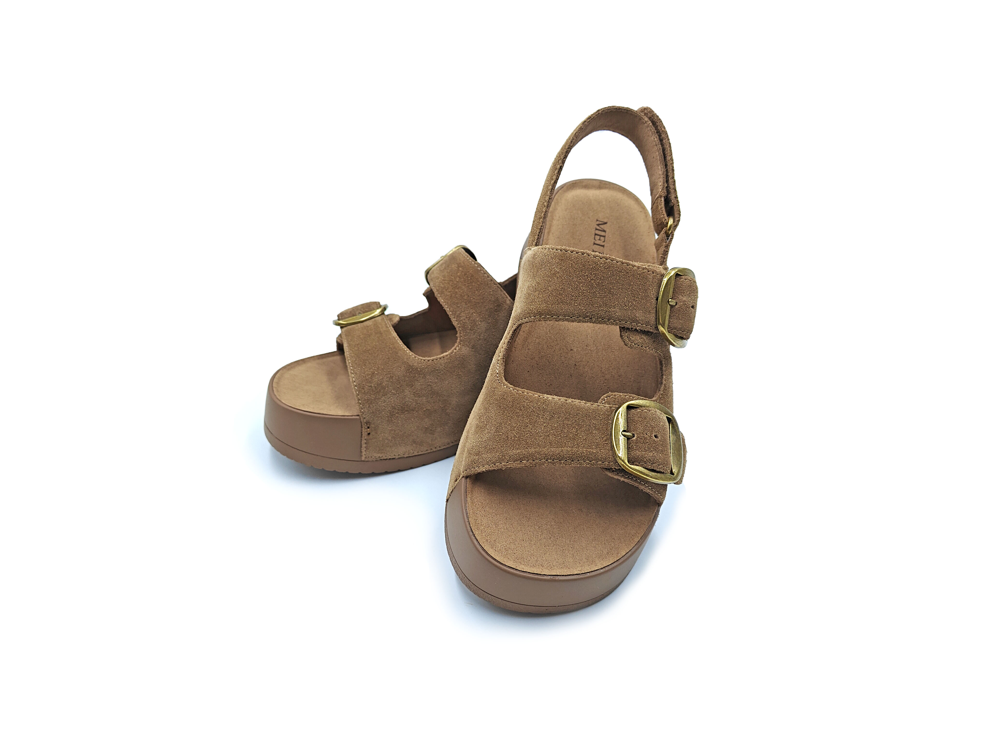 羊麂皮厚底方扣軟底涼鞋